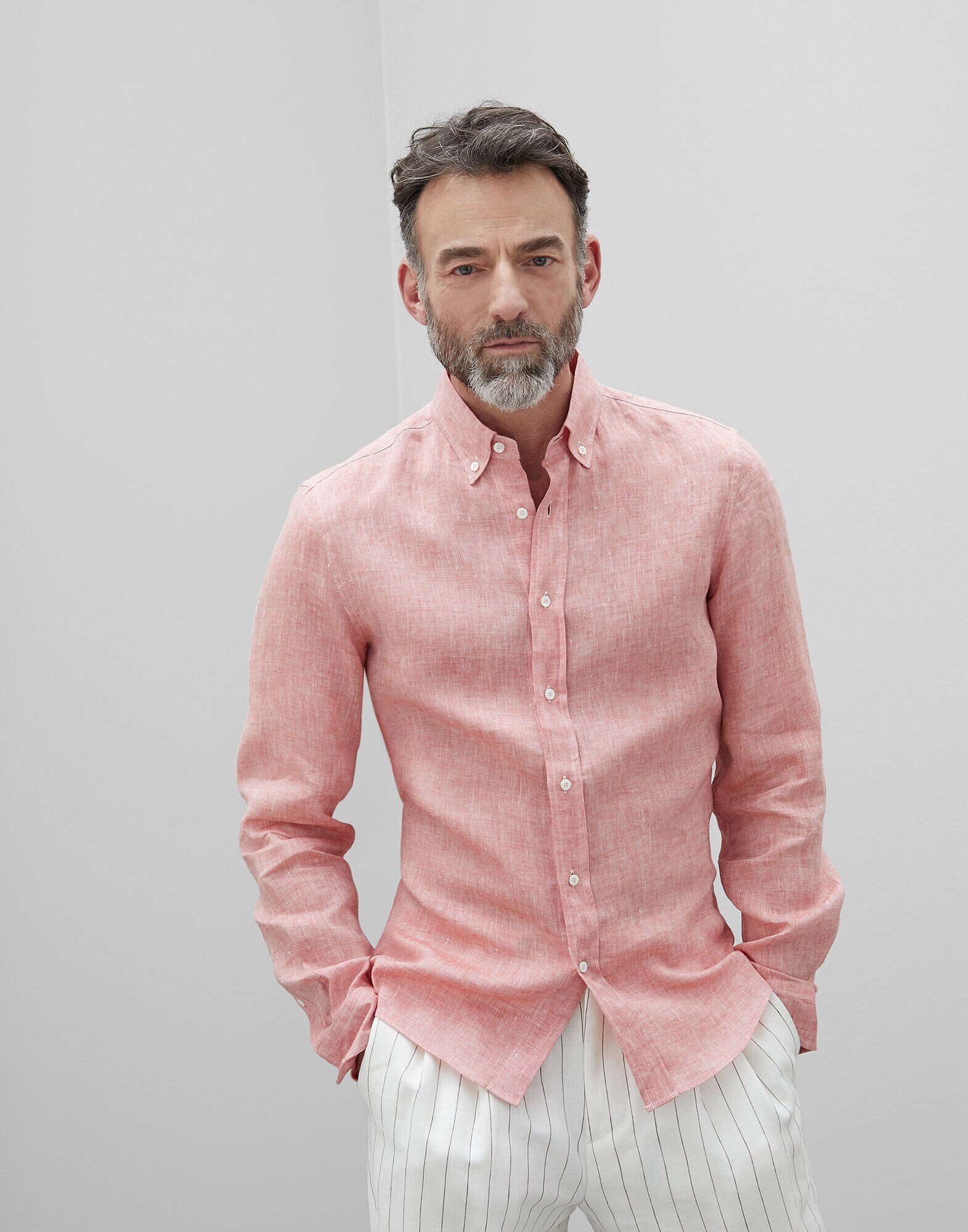 pink button down collar shirt