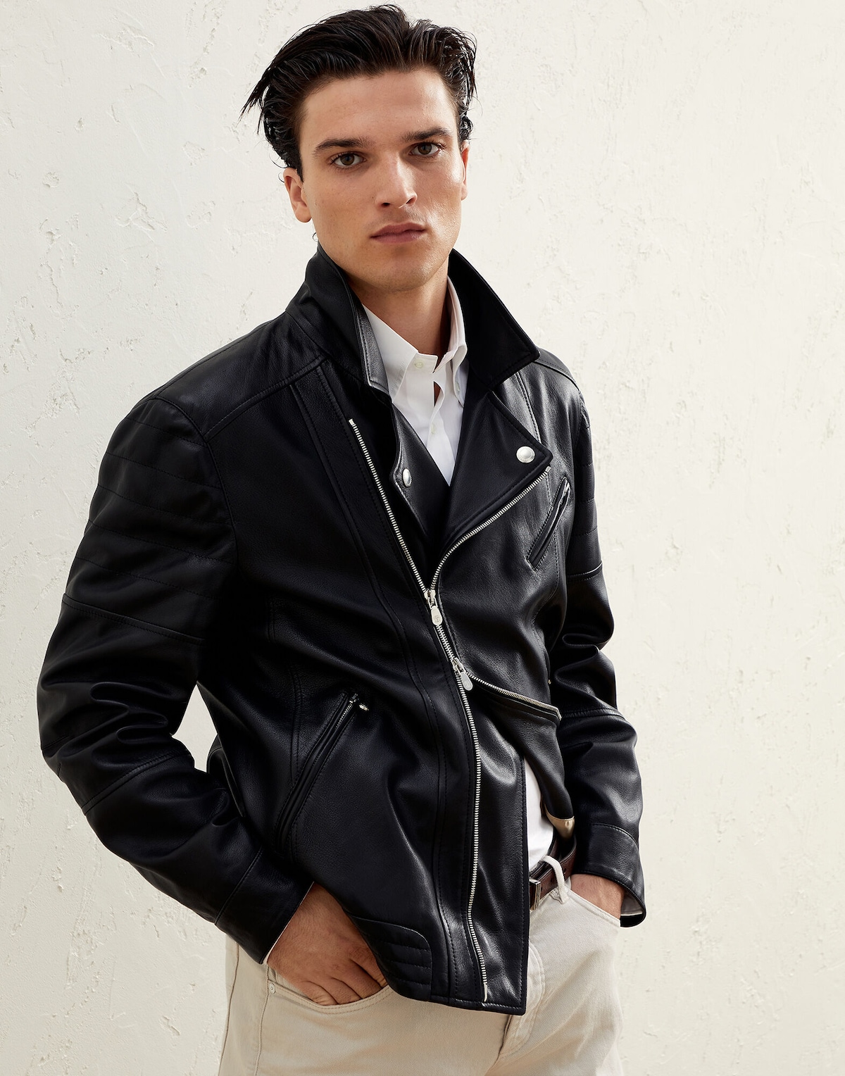 Nappa leather biker jacket (231MPDAN1868) for Man | Brunello Cucinelli