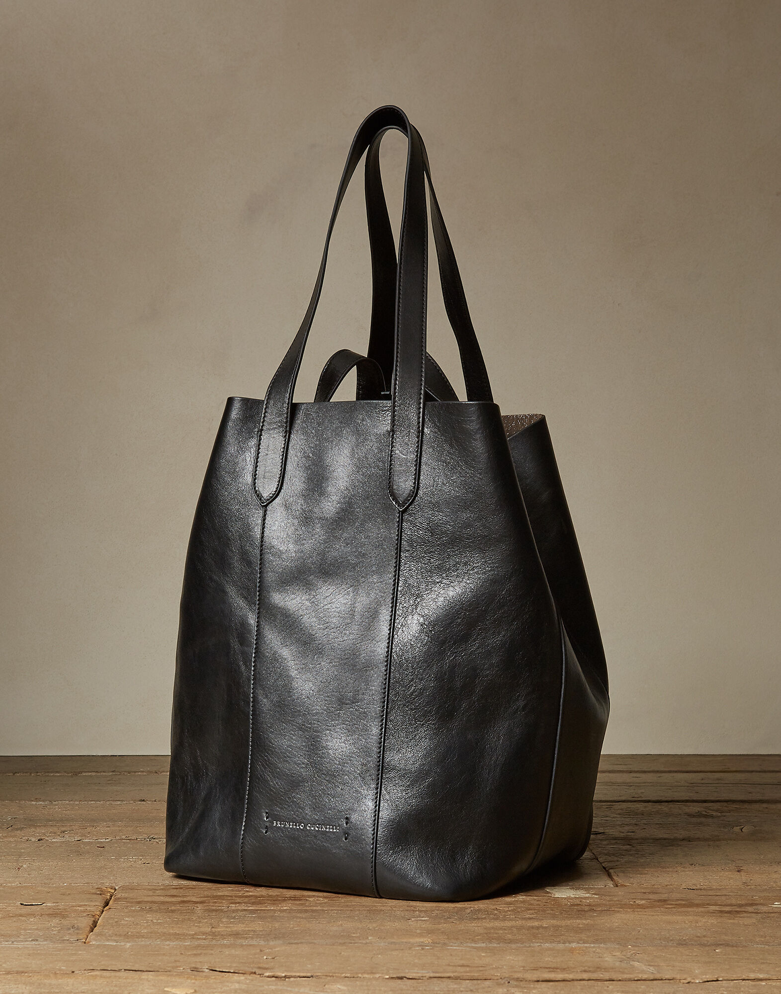 black leather shopper bag