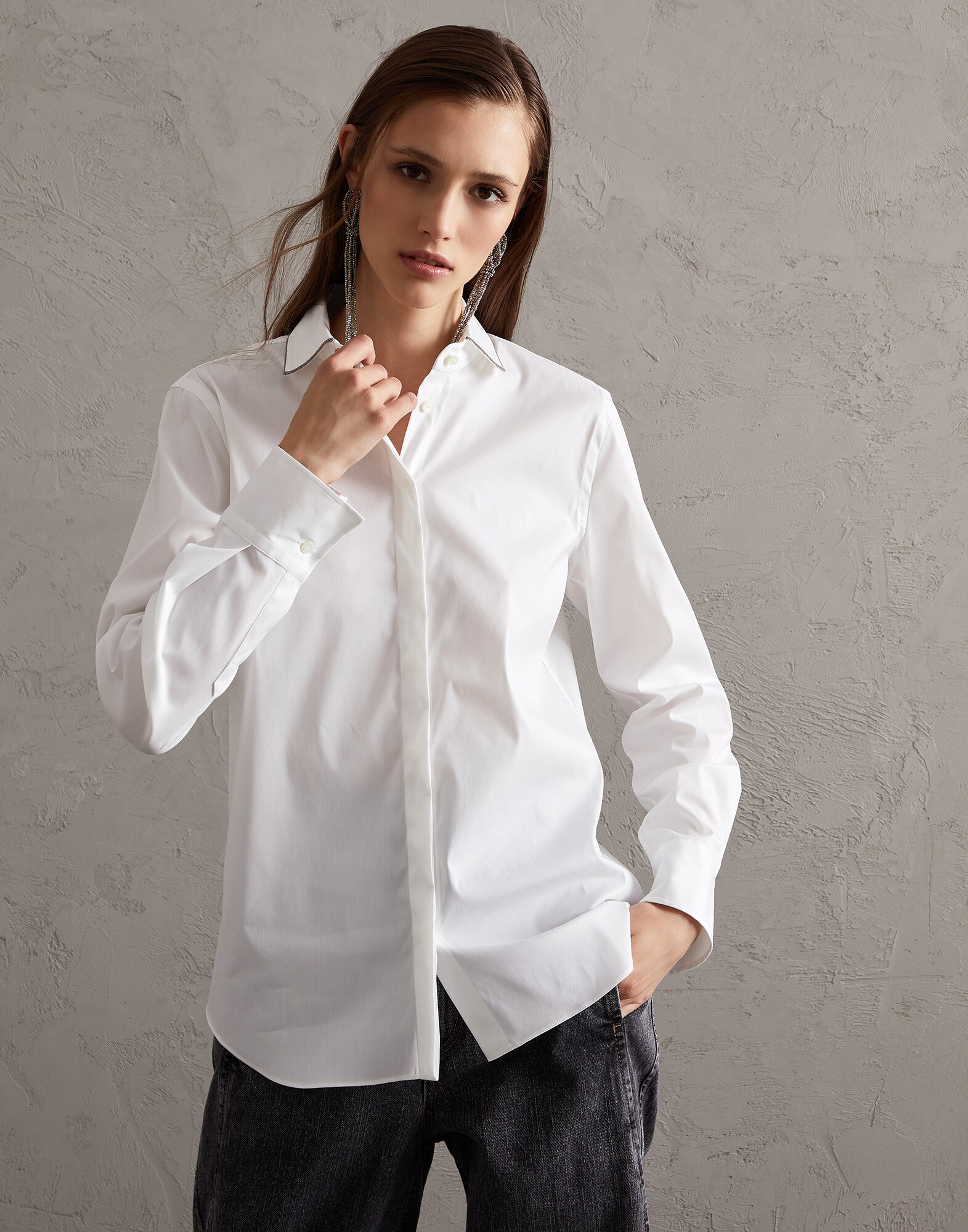 Stretch poplin shirt White Woman - Brunello Cucinelli