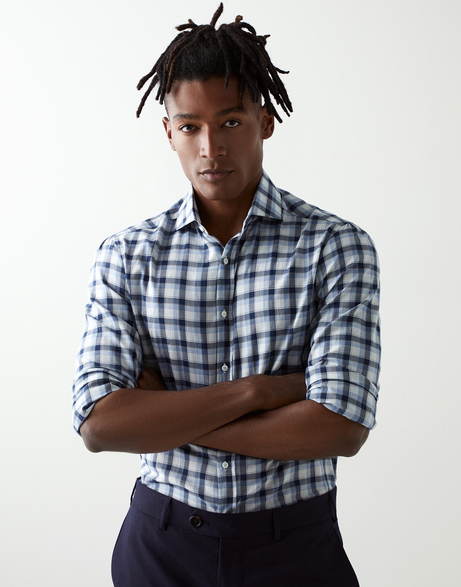 Camisa madrás Azul Hombre - Brunello Cucinelli