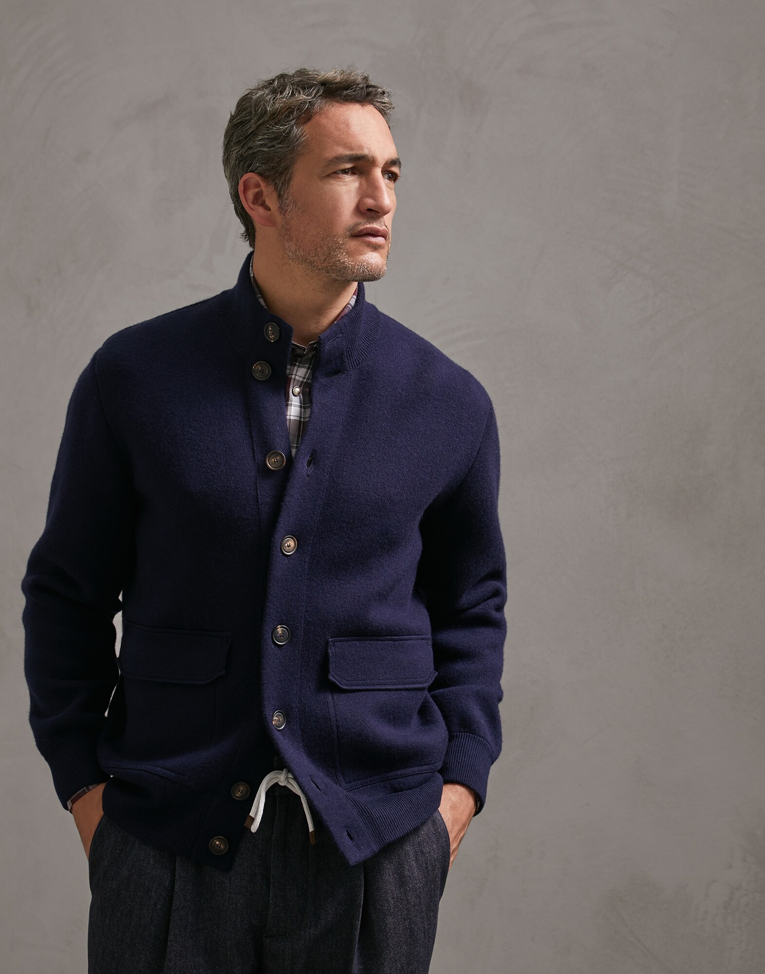 ボタンアップカーディガン ネイビーブルー メンズ 1 - Brunello Cucinelli