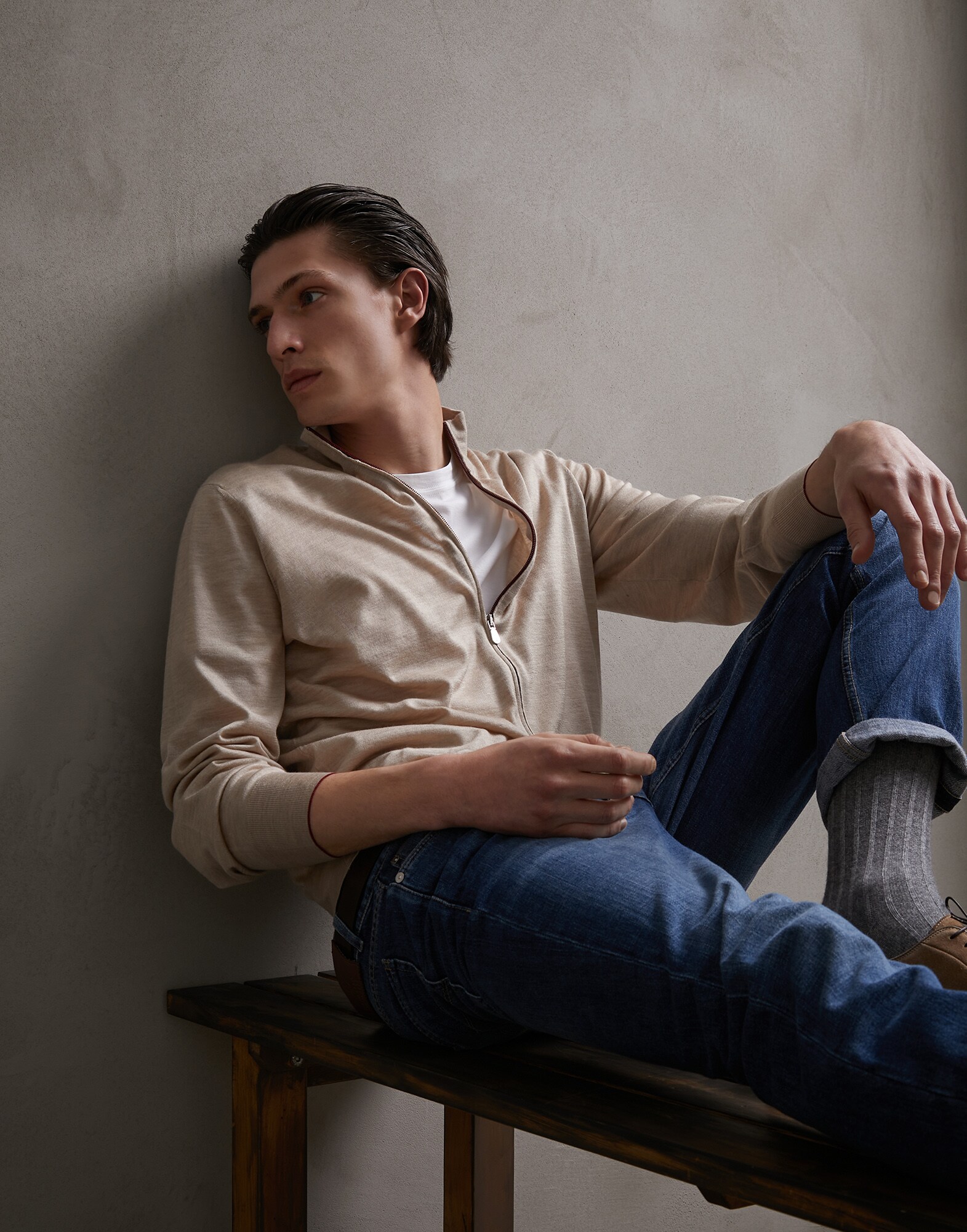 Zip-front Cardigan Light Brown Man 0 - Brunello Cucinelli