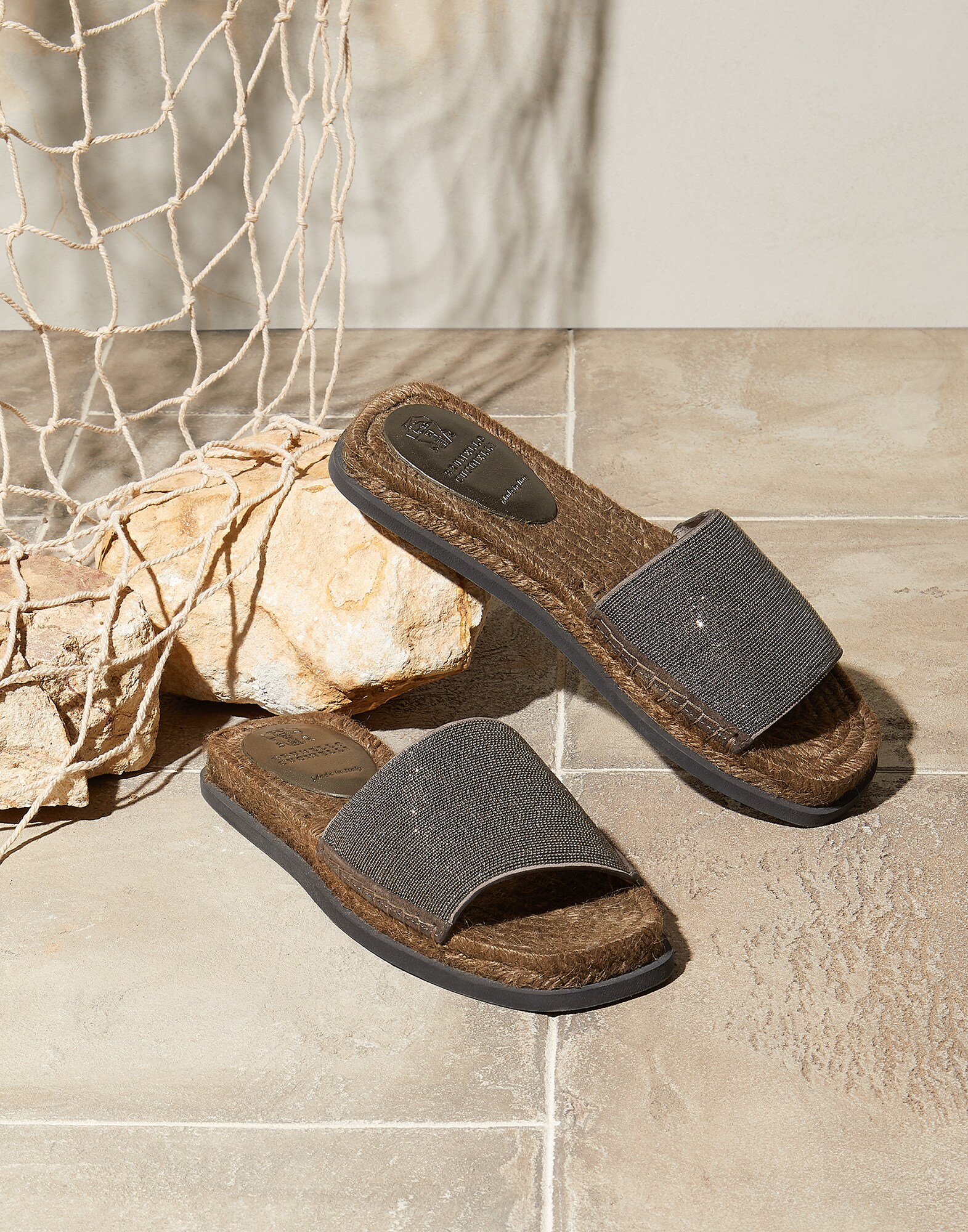Sandalias slide con Monile Taupe Mujer - Brunello Cucinelli