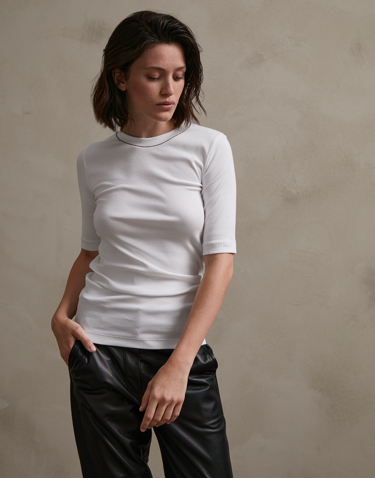 Ribbed jersey T-shirt White Woman - Brunello Cucinelli