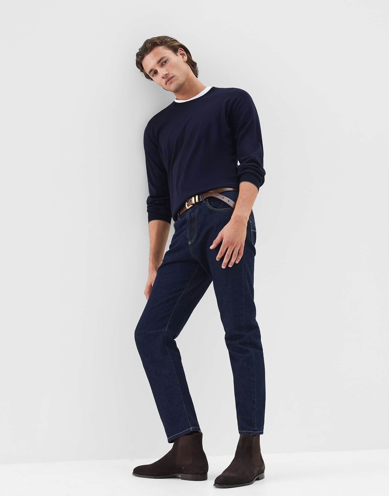 Crewneck Sweater Navy Blue Man 4 - Brunello Cucinelli