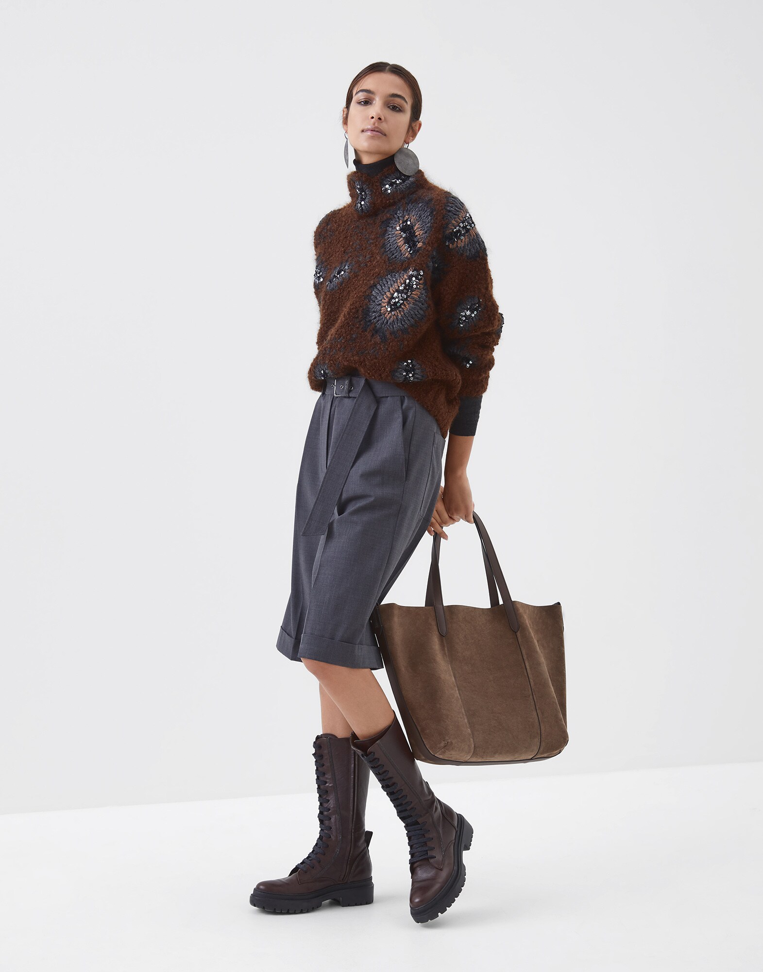 High Neck Sweater Anthracite Woman 3 - Brunello Cucinelli