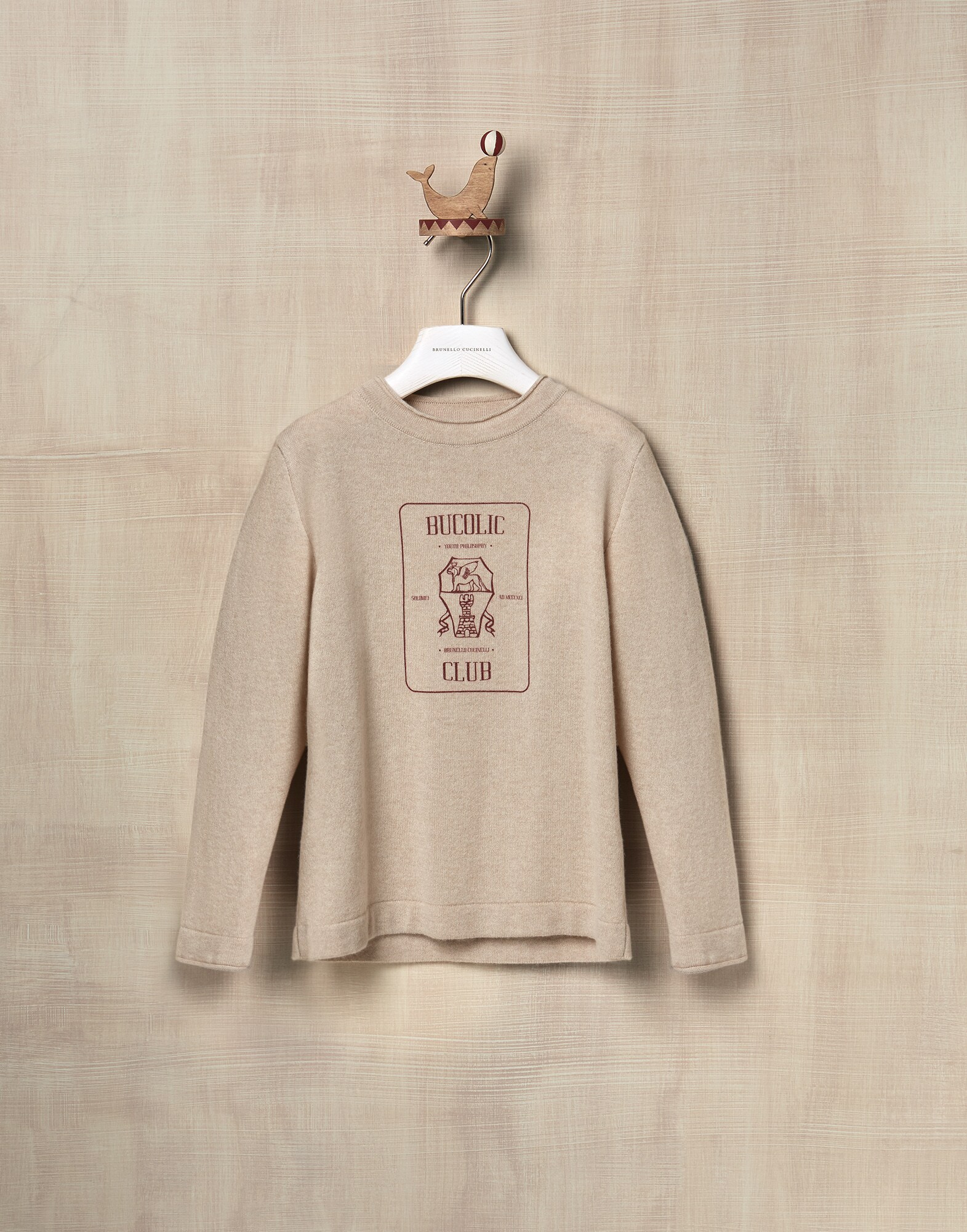 圆领针织衫 砂黄 男童 1 - Brunello Cucinelli