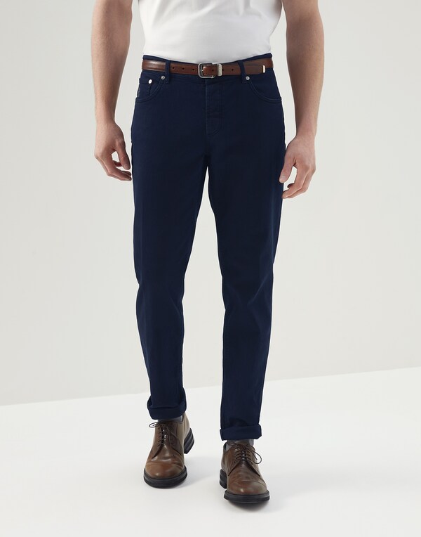 Traditional fit five-pocket trousers Navy Blue Man - Brunello Cucinelli