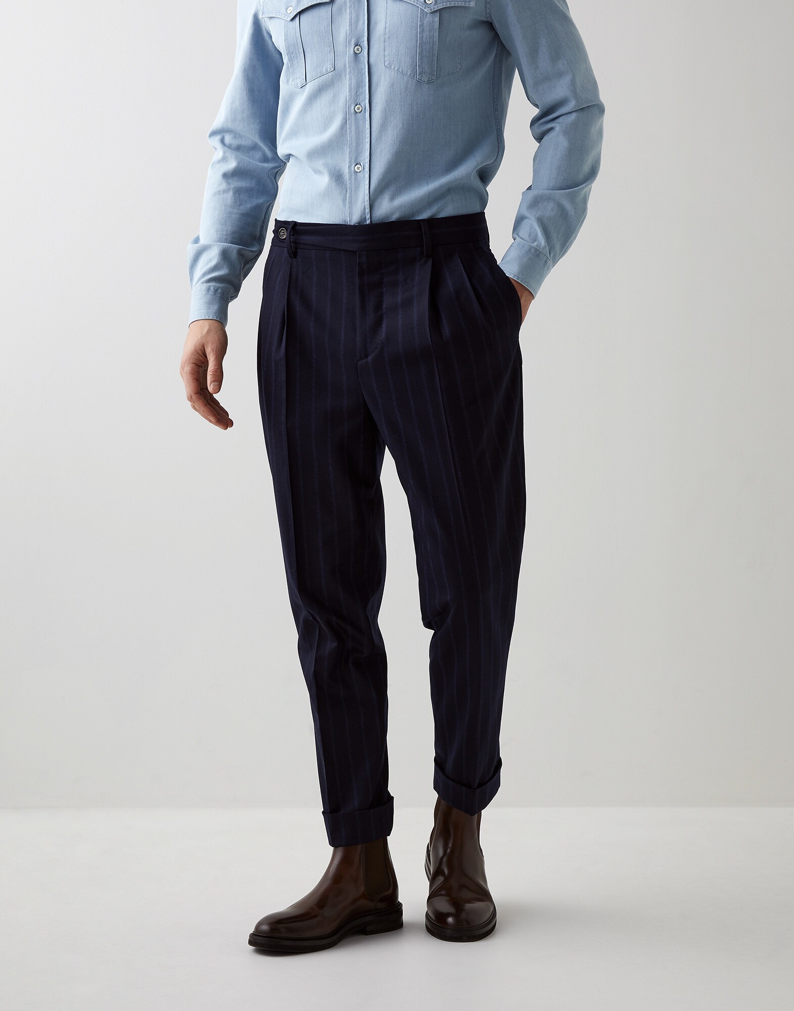 Pantalón rayas diplomáticas Azul Aviación Hombre - Brunello Cucinelli