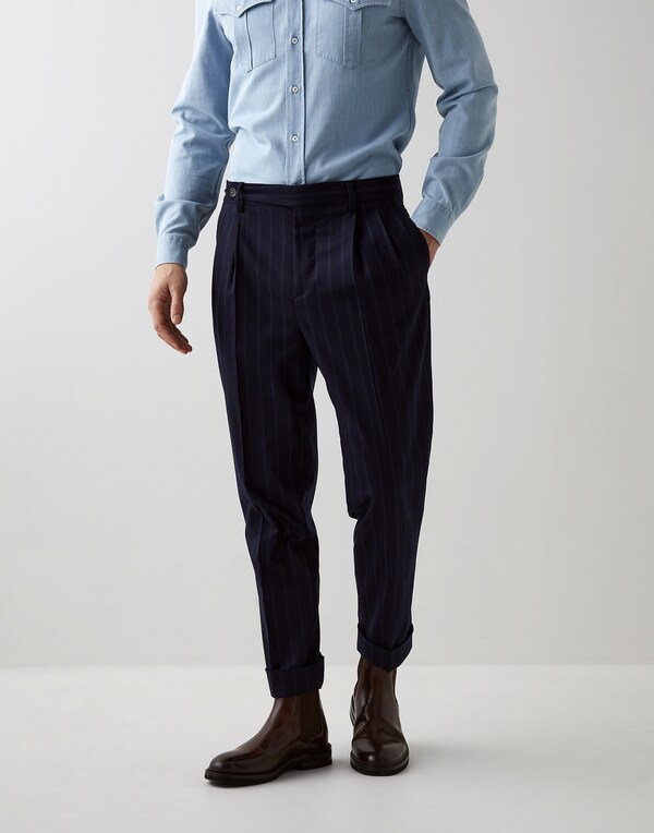 Chalk stripe trousers Navy Blue Man - Brunello Cucinelli 