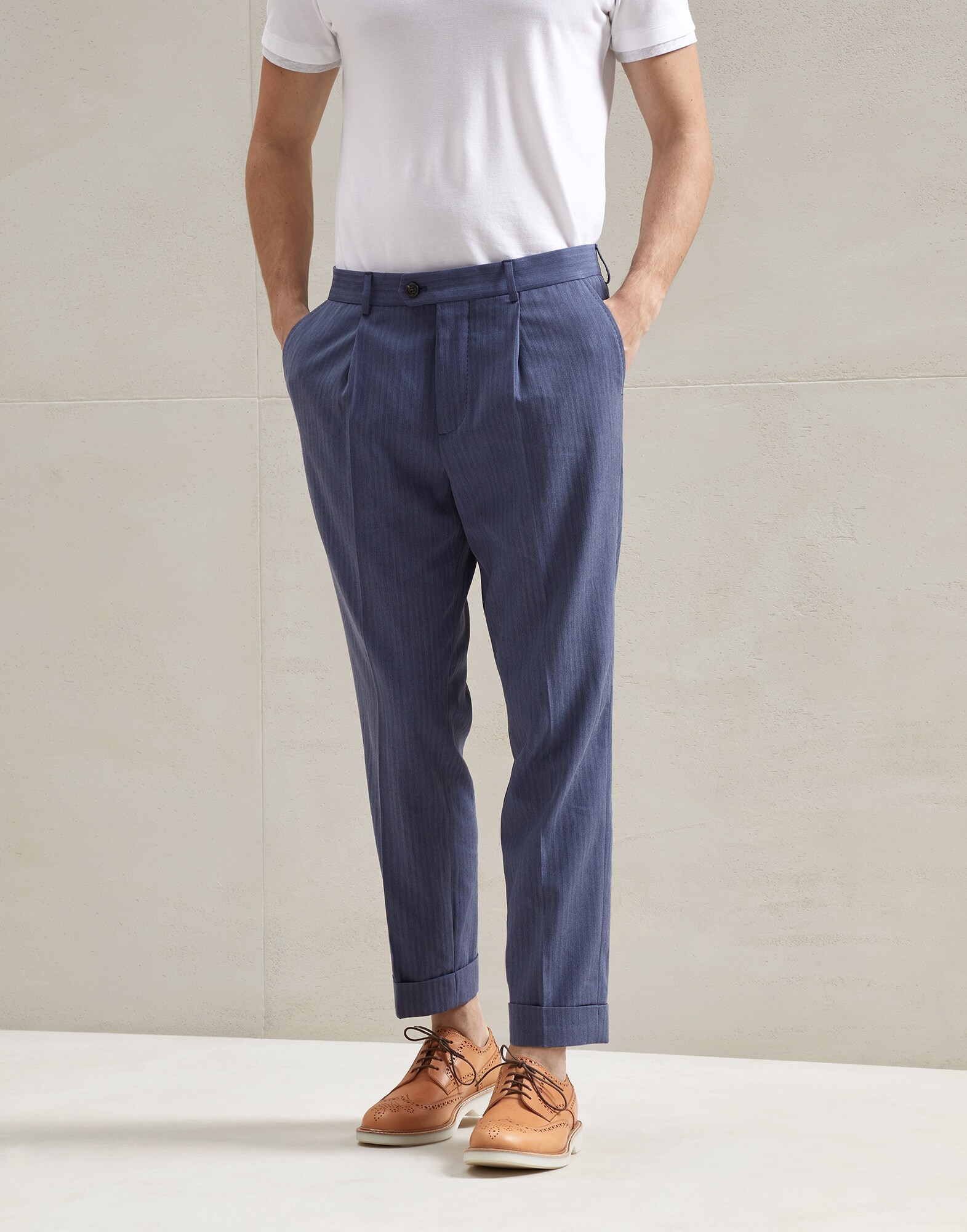 BRUNELLO CUCINELLI Blue Cotton Gabardine Pants Trousers Slim Fit 54 NEW 38 2017