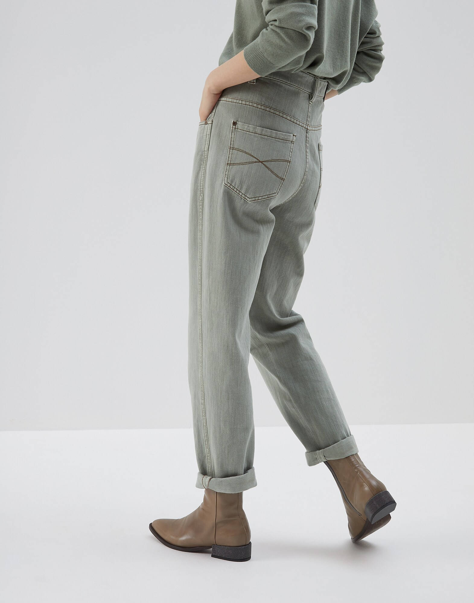 Denim Trousers Mint Green Woman 1 - Brunello Cucinelli