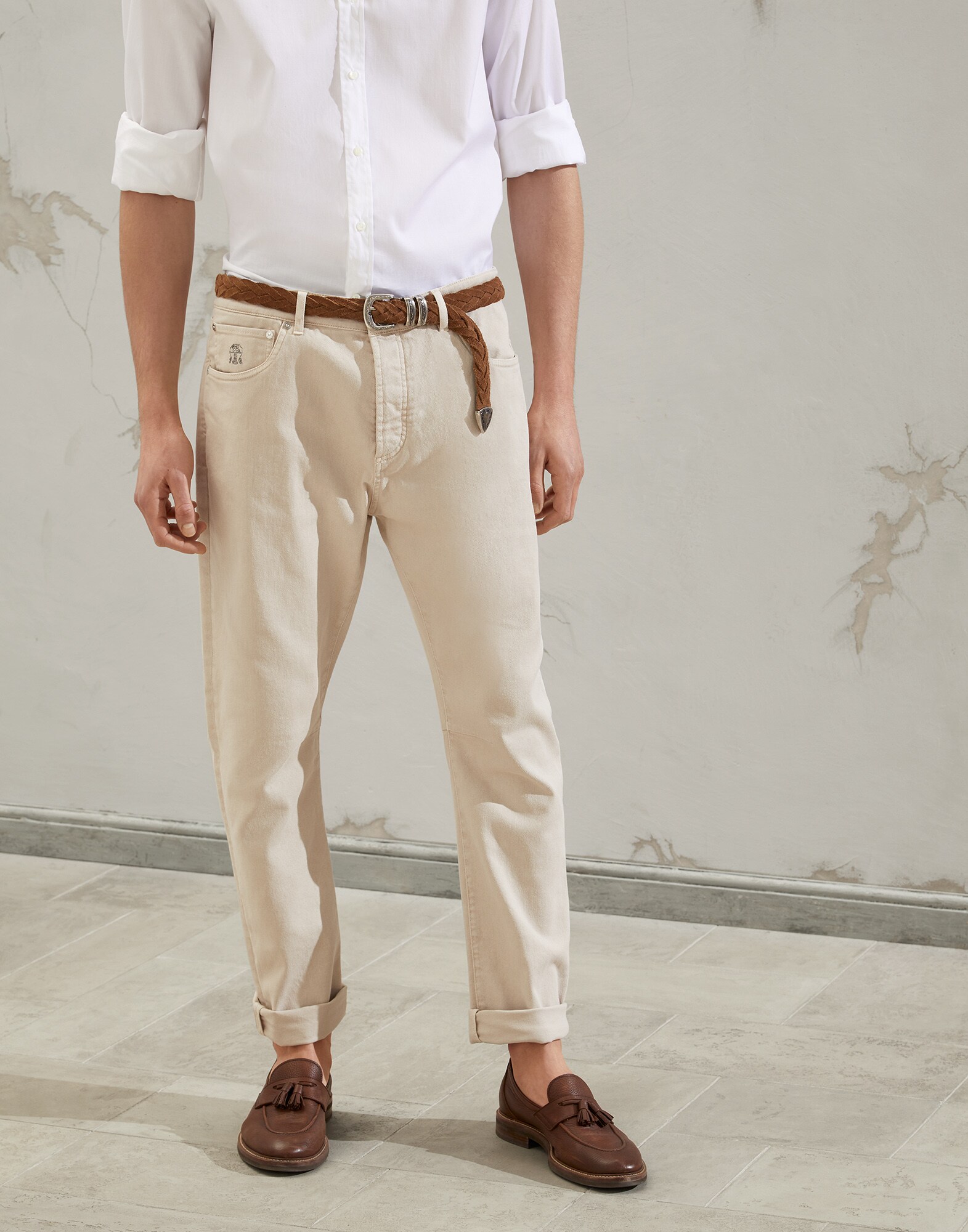 Dyed denim trousers Dove Grey Man - Brunello Cucinelli