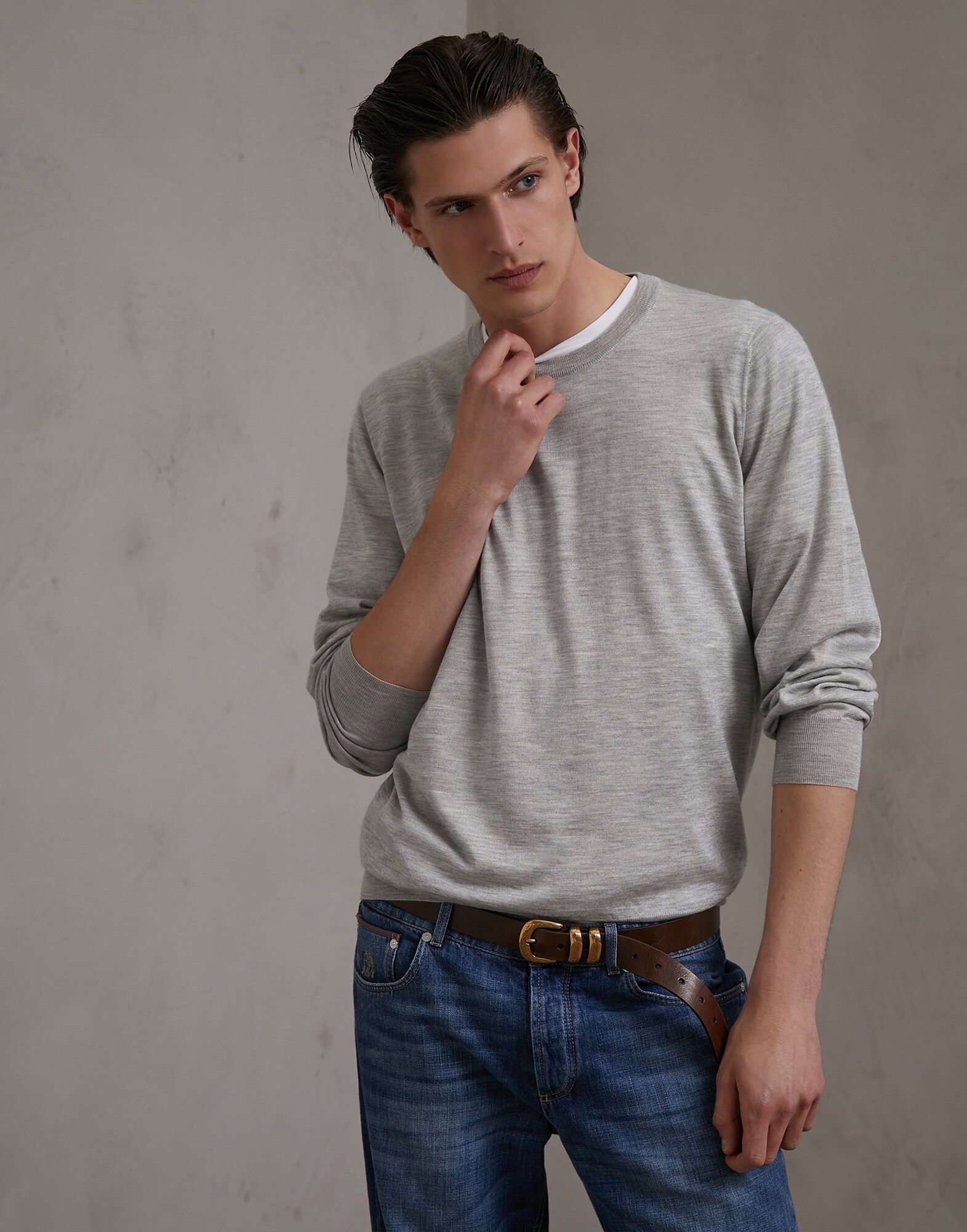 Crewneck Sweater Pebble Man 1 - Brunello Cucinelli