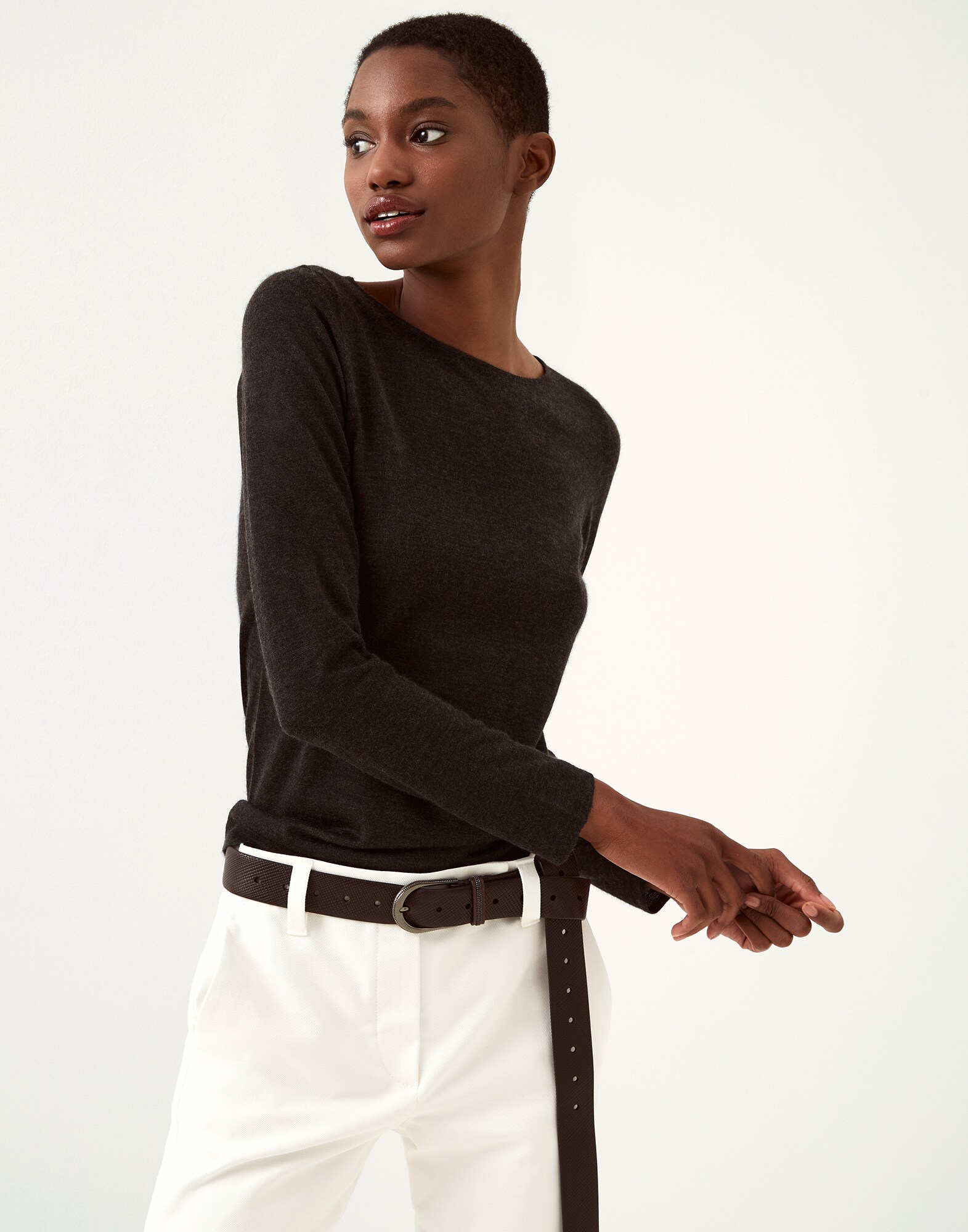 Jersey de cachemir y seda Antracita Mujer - Brunello Cucinelli