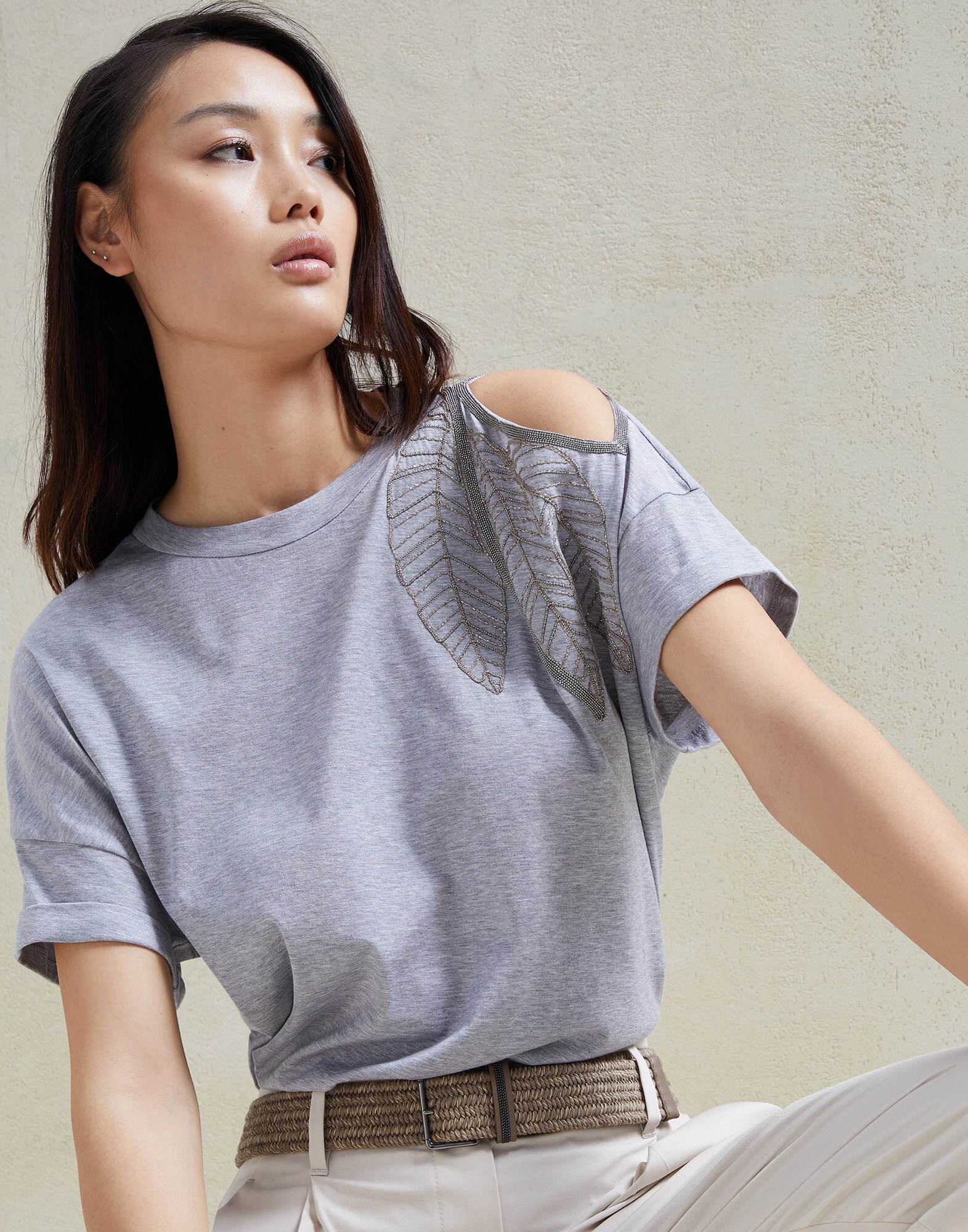T-Shirt aus Jersey Hellgrau Damen - Brunello Cucinelli