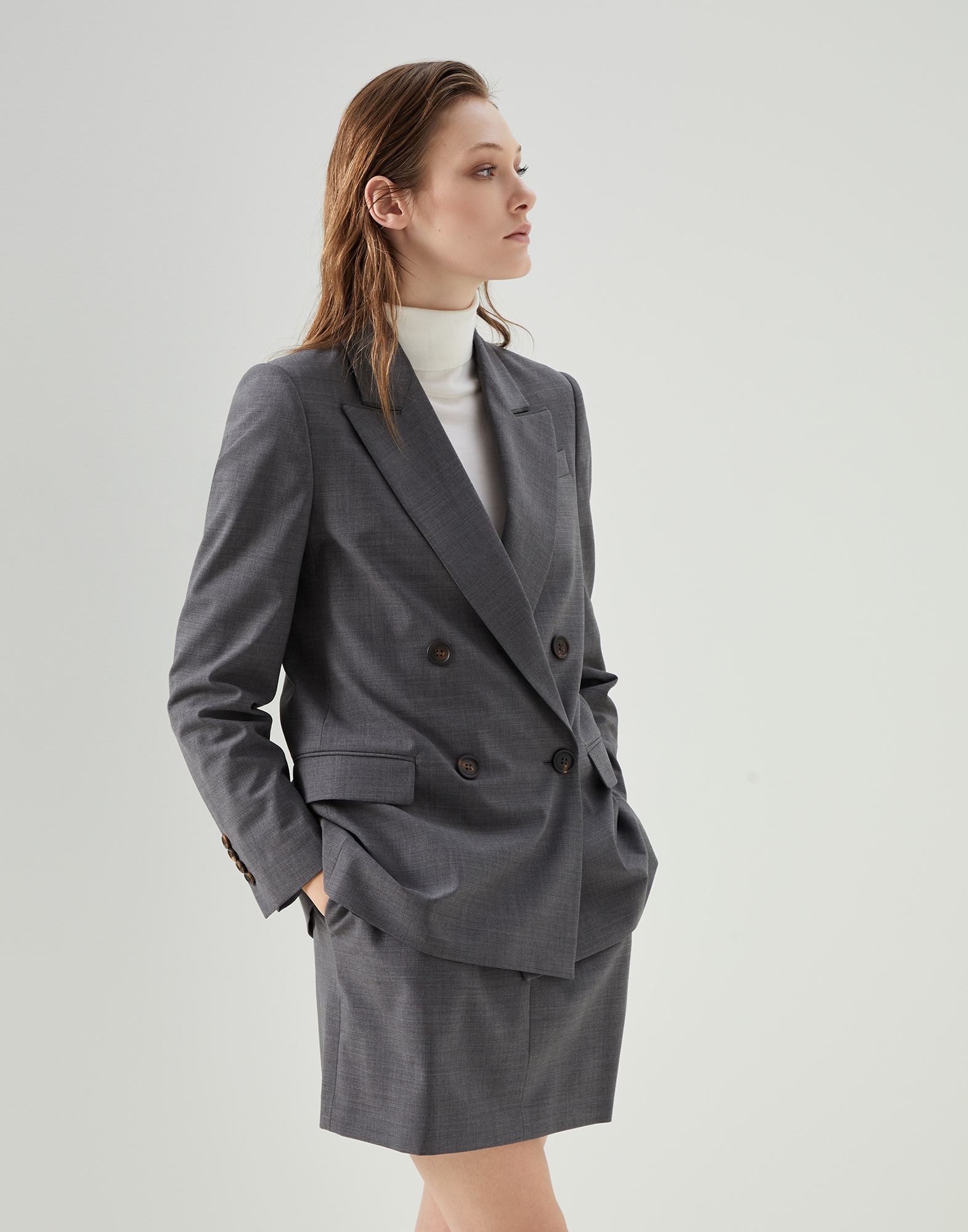 Damen Bekleidung Jacken Blazer Sakkos und Anzugsjacken Brunello Cucinelli Wolle BLAZER GRAU WOLLE in Grau 