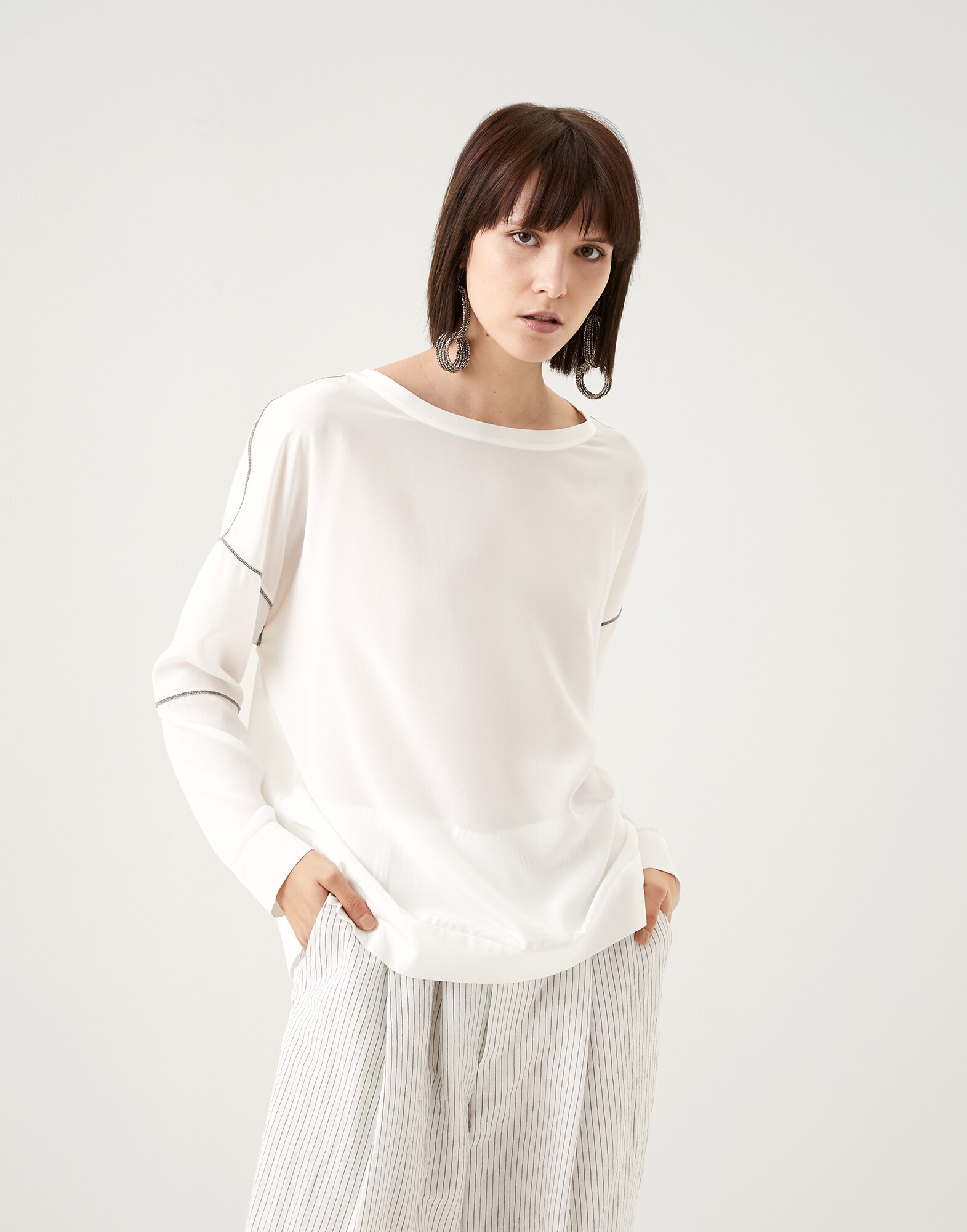 Tee-shirt en soie Blanc Femme - Brunello Cucinelli