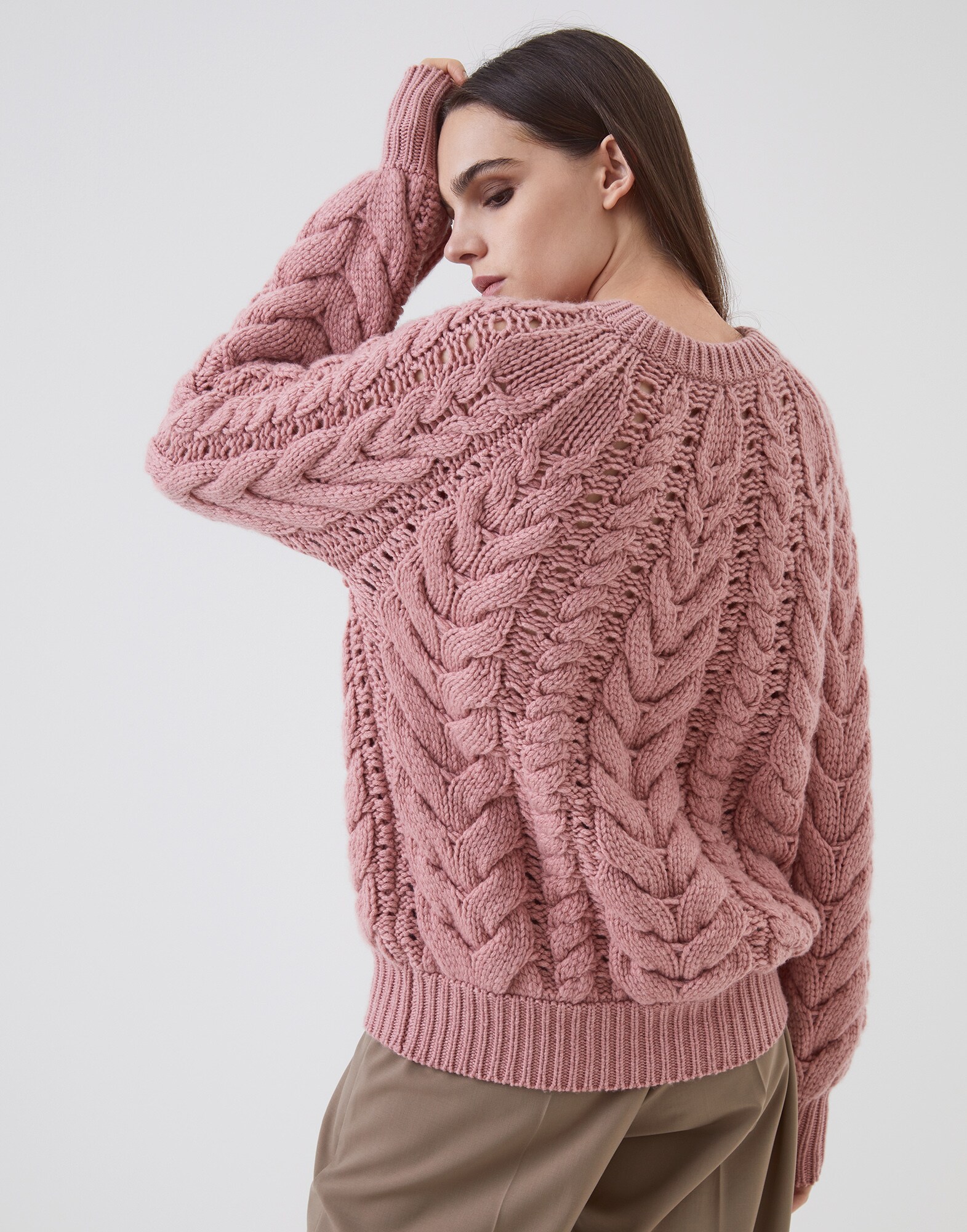 Crewneck Sweater Light Pink Woman 1 - Brunello Cucinelli