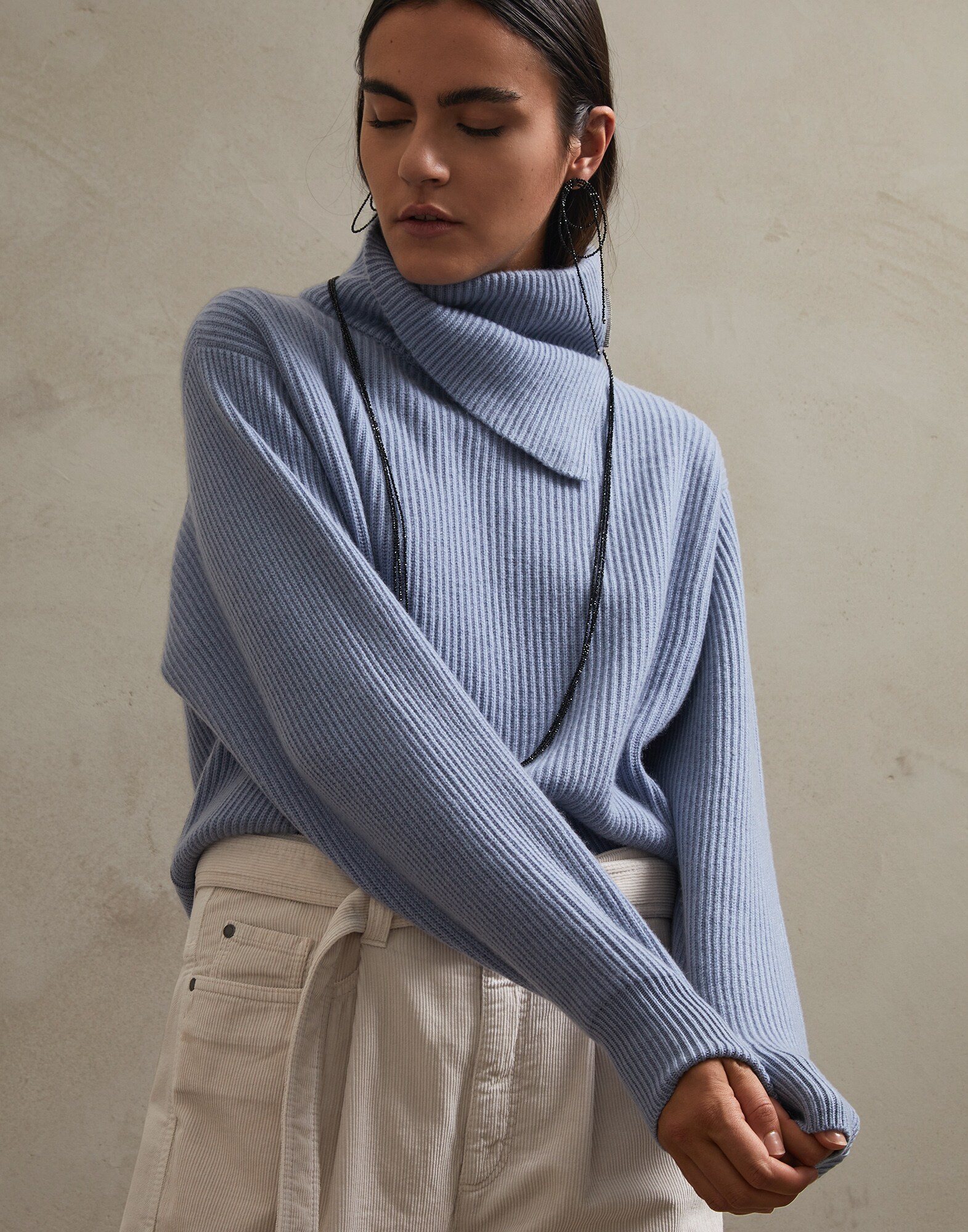 High Neck Sweater Sky Blue Woman 4 - Brunello Cucinelli