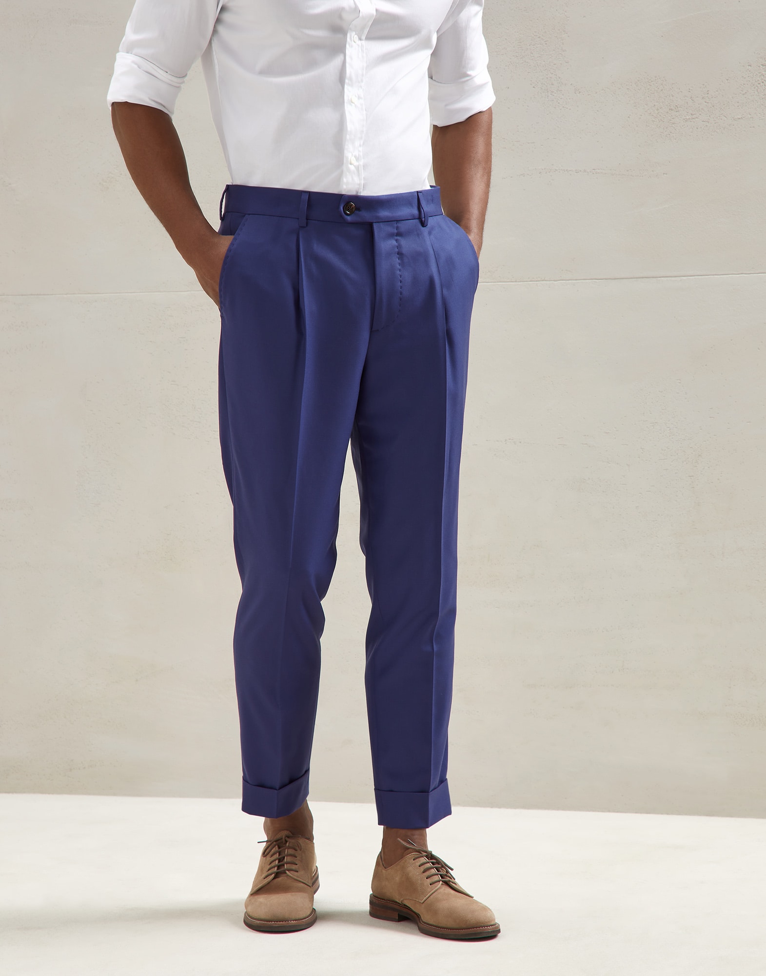 BRUNELLO CUCINELLI Blue Cotton Gabardine Pants Trousers Slim Fit 54 NEW 38 2017