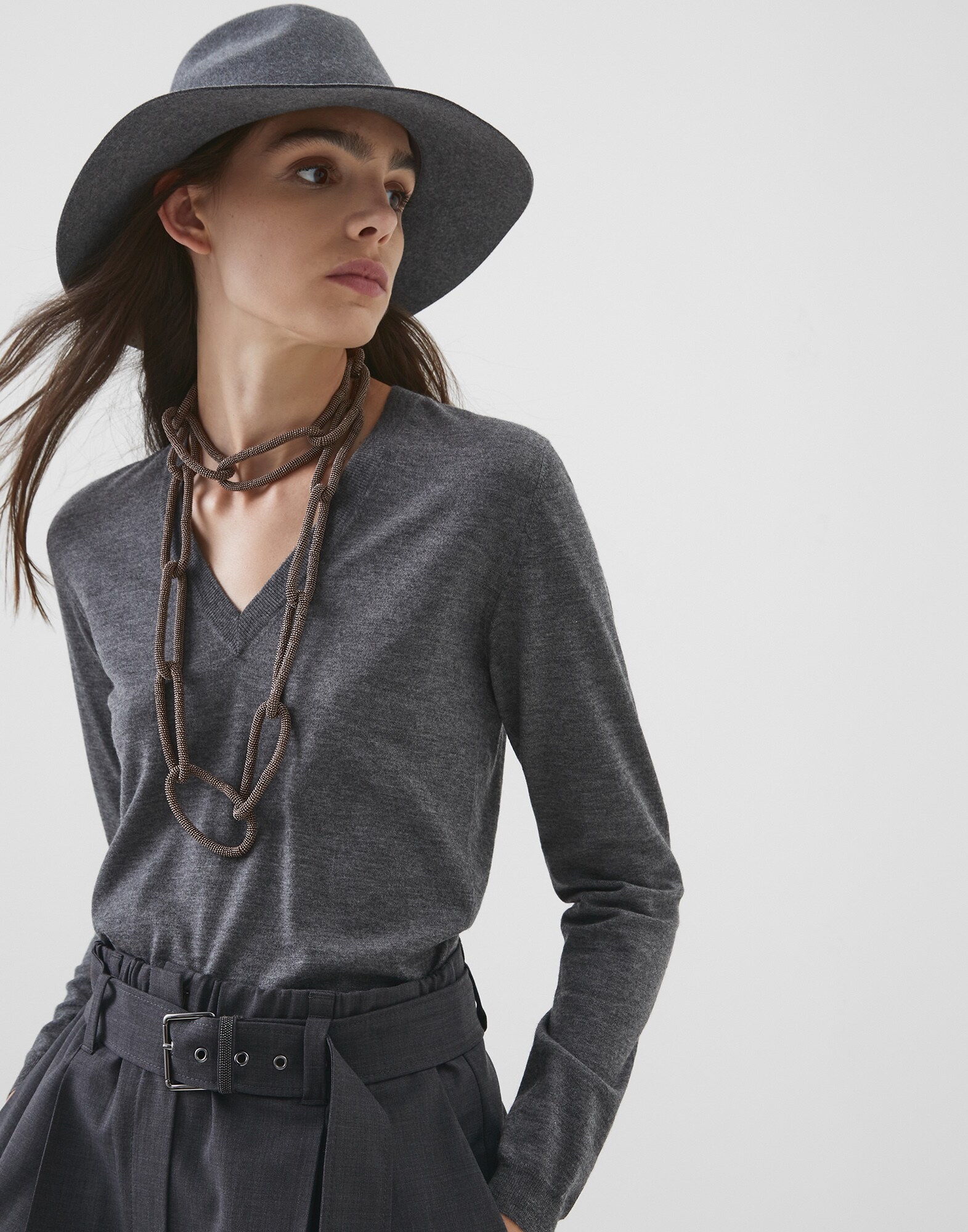 V-neck Sweater Lead Woman 4 - Brunello Cucinelli