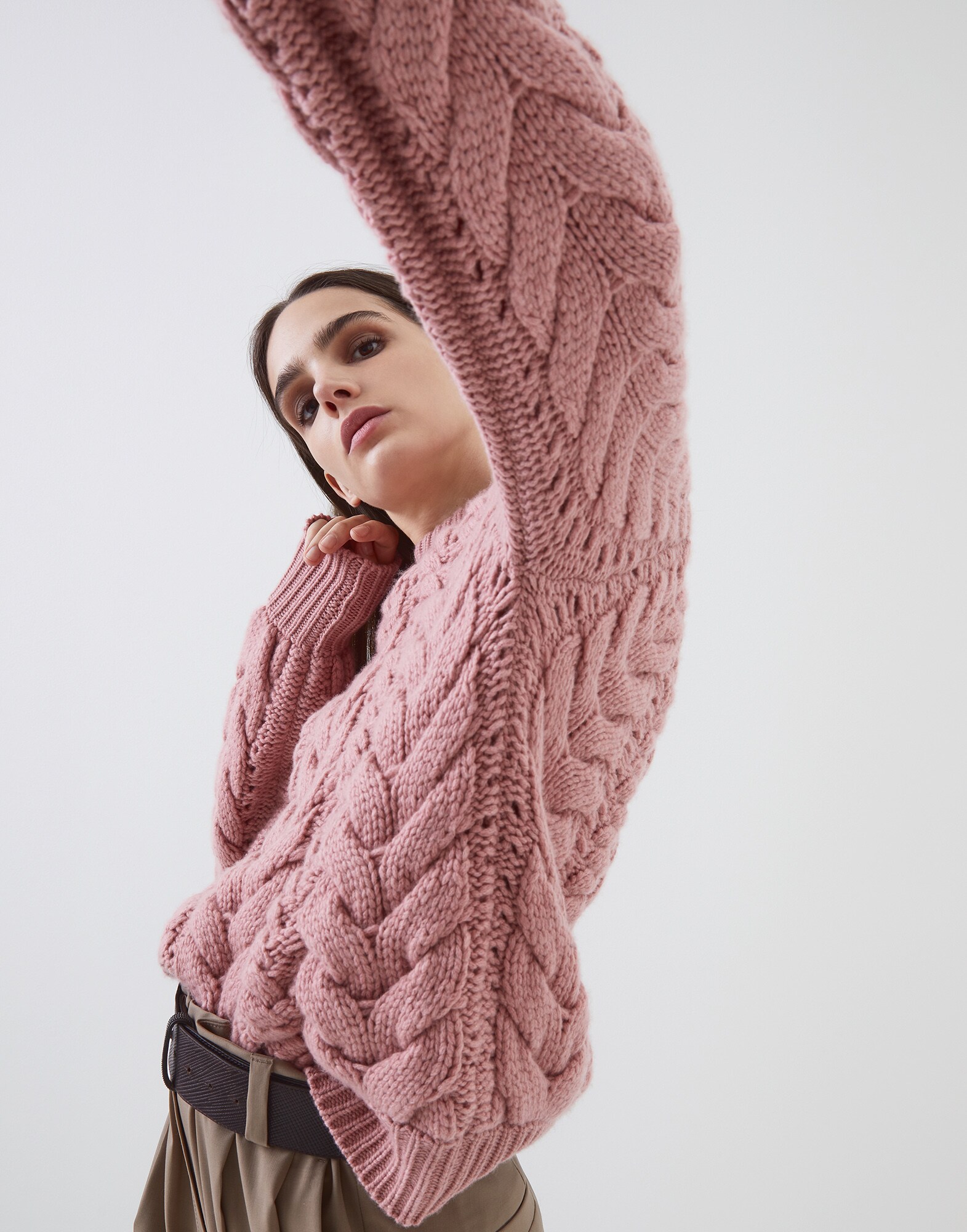 Crewneck Sweater Light Pink Woman 4 - Brunello Cucinelli