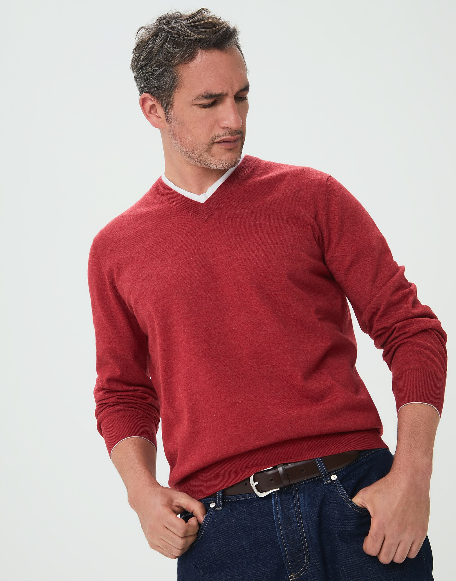 Pullover mit V-Ausschnitt Tomate Herren 1 - Brunello Cucinelli
