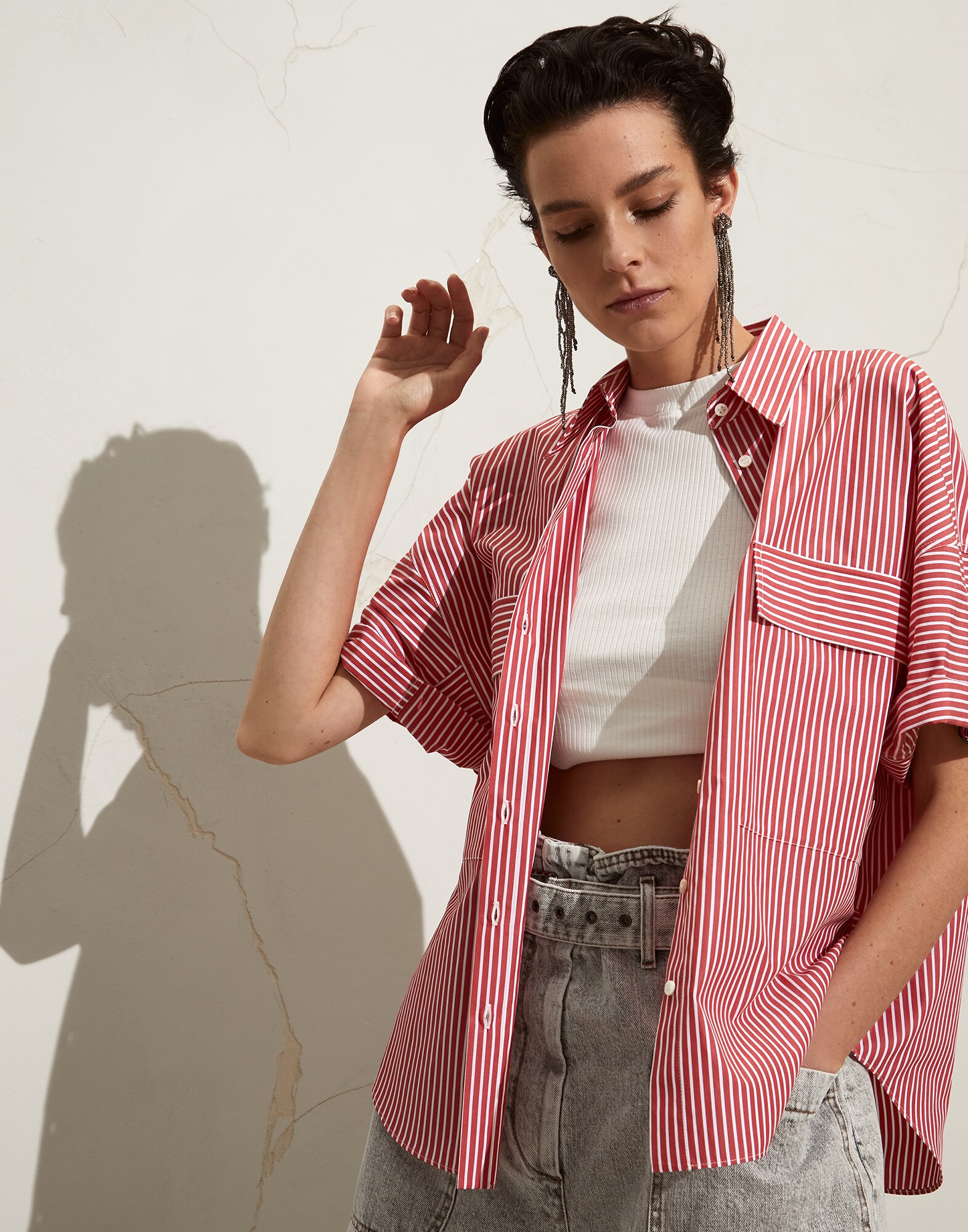 Chemise en coton rayé Rouge Femme - Brunello Cucinelli