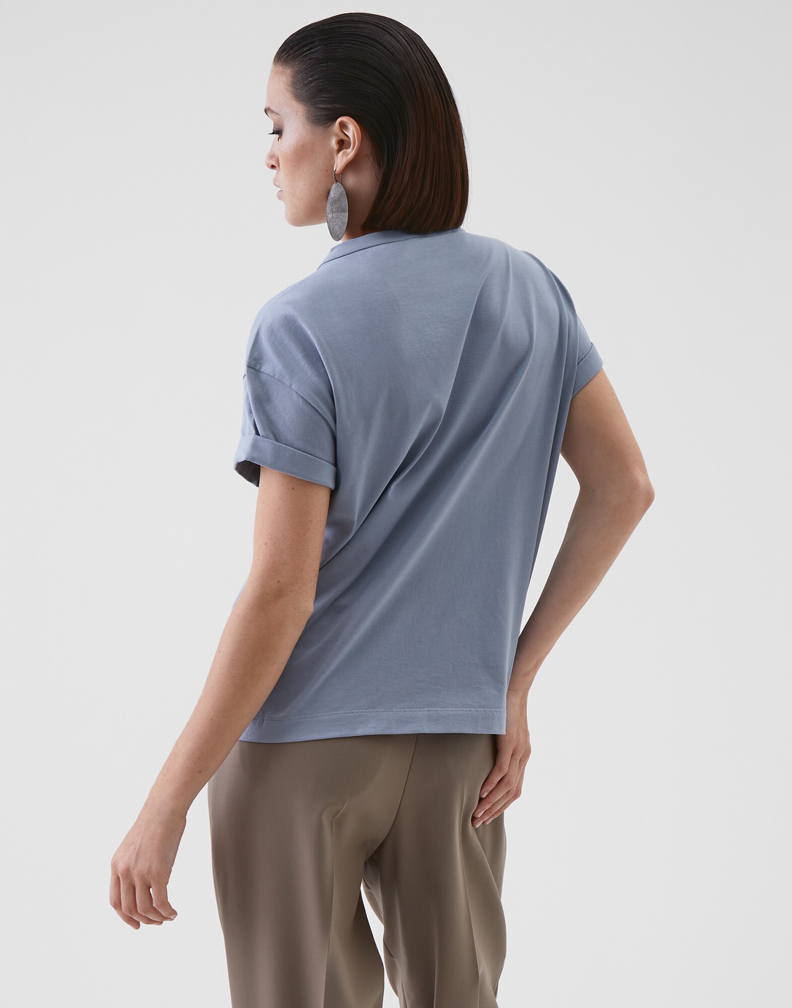 Short Sleeve T-Shirt Indigo Woman 2 - Brunello Cucinelli
