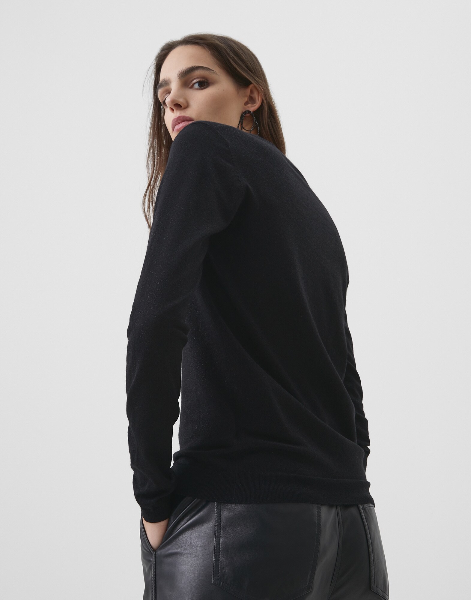 V-neck Sweater Black Woman 1 - Brunello Cucinelli