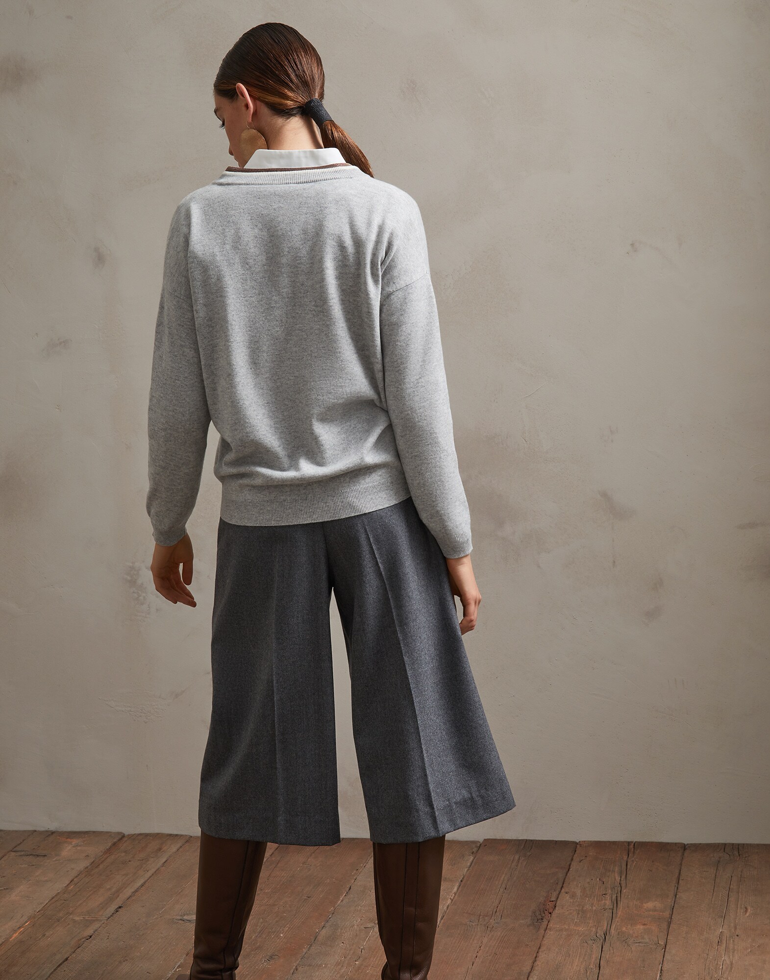 V-neck Sweater Pebble Woman 2 - Brunello Cucinelli