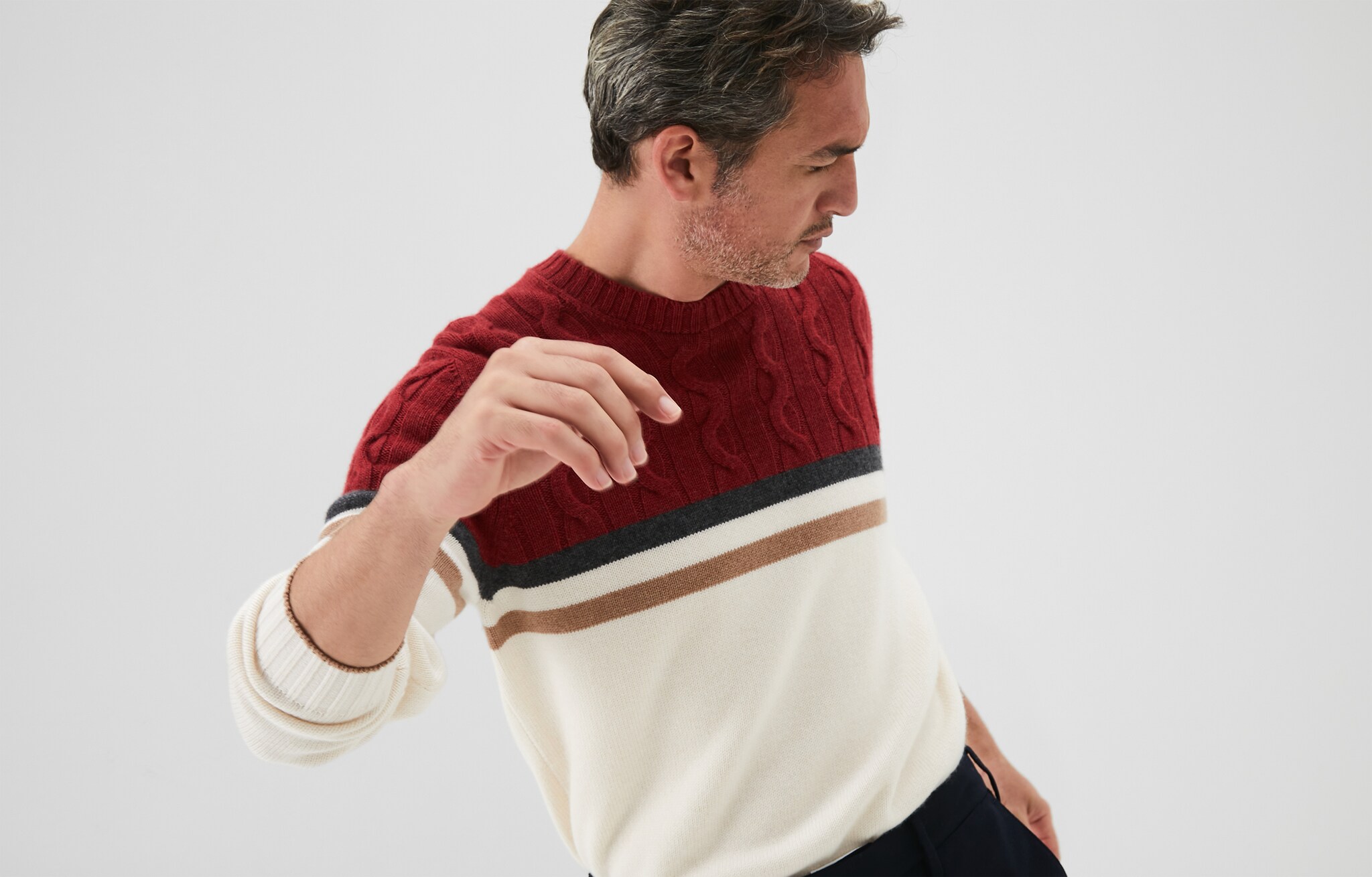 Crewneck Sweater Ivory Man 5 - Brunello Cucinelli