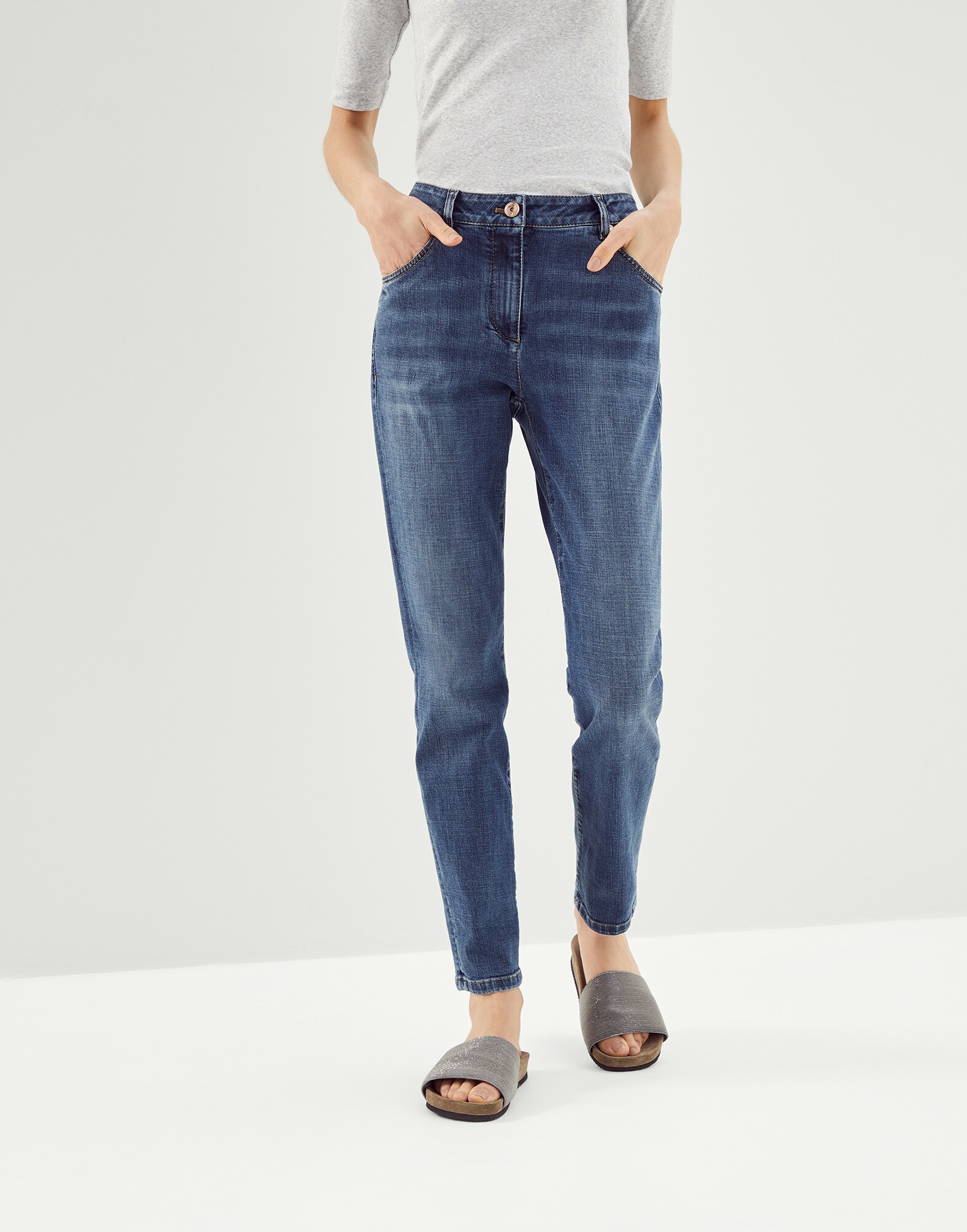 極美品◎伊製 定価15万↑ BRUNELLO CUCINELLI ブルネロクチネリ レディース シルク100％ 大判ショール／ブランケット フリンジ付き グレー ハンドバッグ 特注