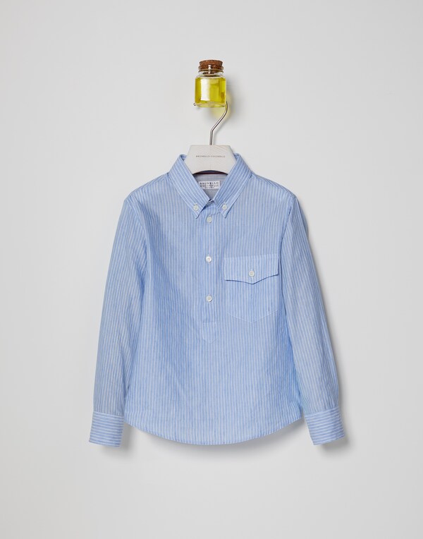 Hemd aus Leinen und Baumwolle Himmelblau Jungen - Brunello Cucinelli 