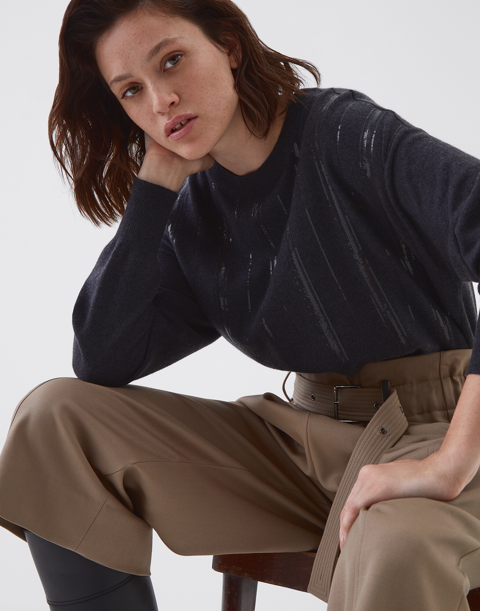 Crewneck Sweater Lignite Woman 0 - Brunello Cucinelli