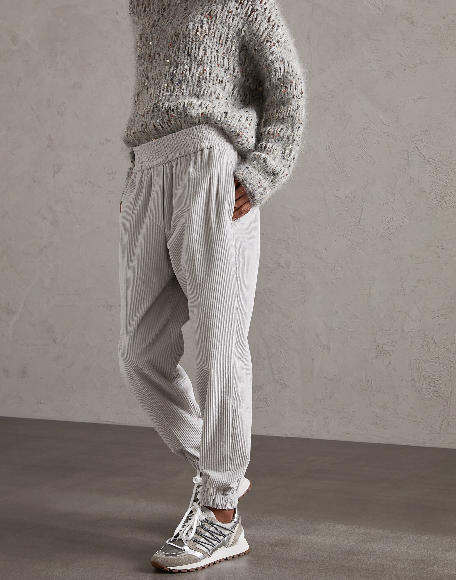 Corduroy trousers Pearl Grey Woman - Brunello Cucinelli