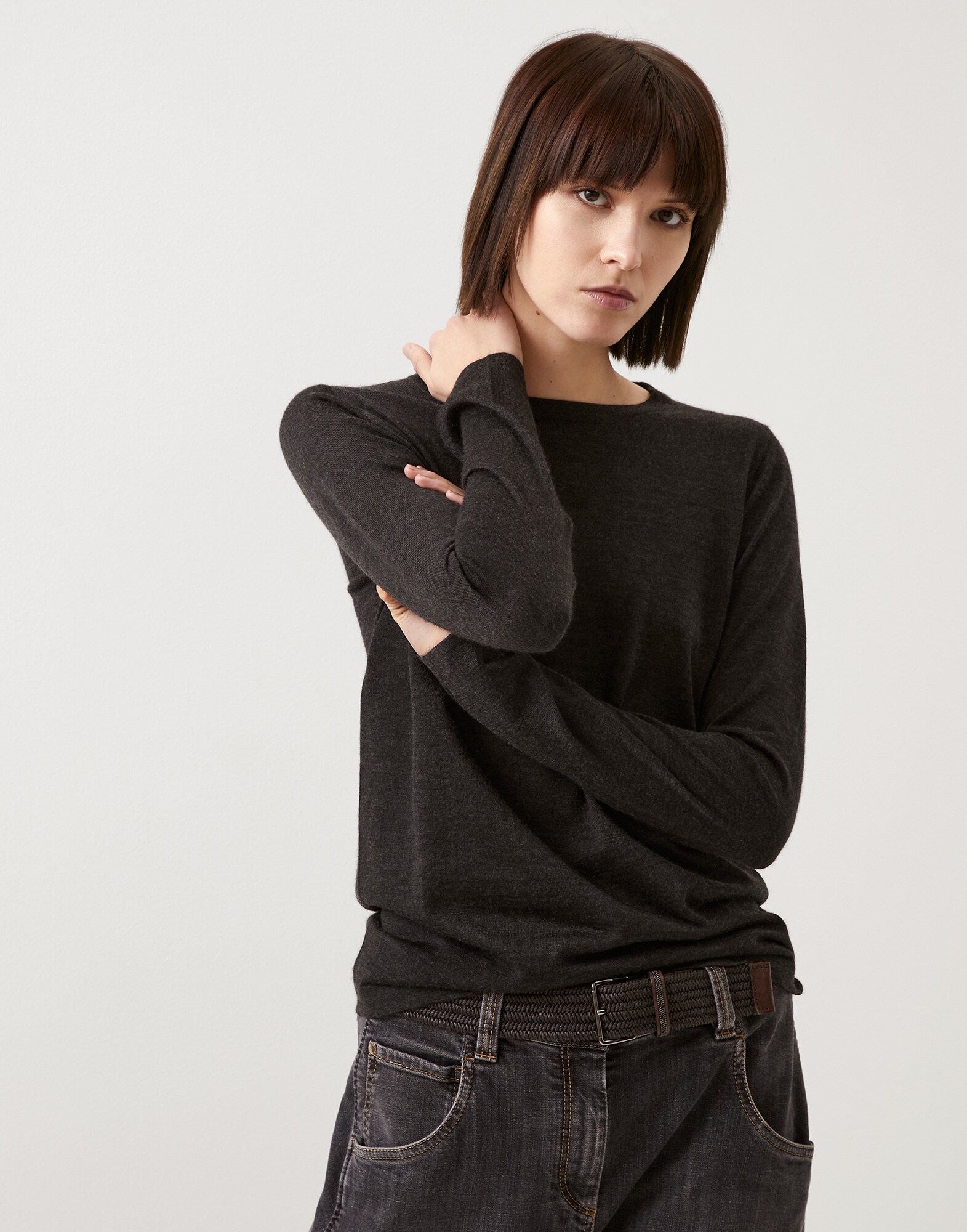 Jersey de cachemir y seda Antracita Mujer - Brunello Cucinelli