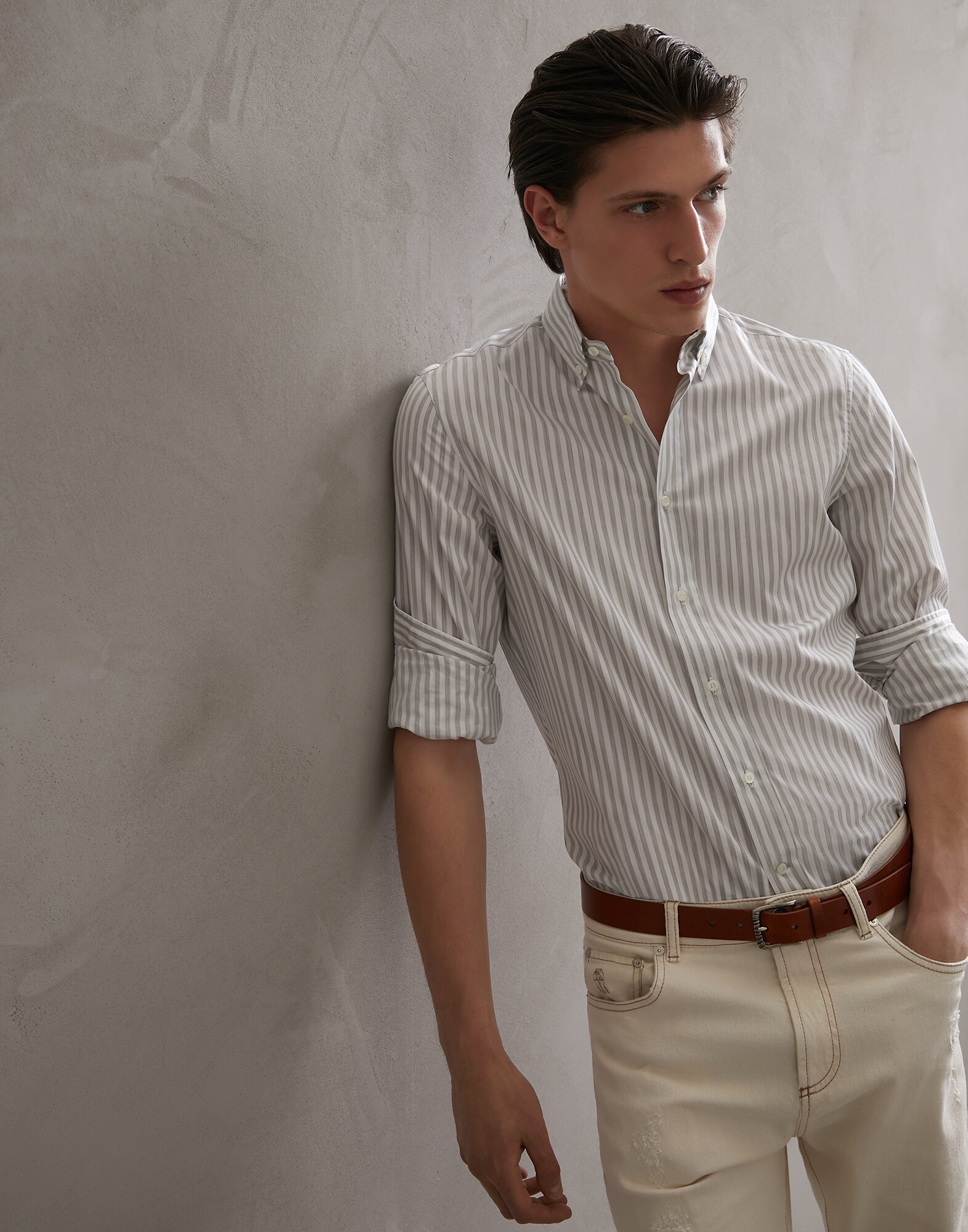 Button-Down-Hemd Hellgrau Herren 0 - Brunello Cucinelli