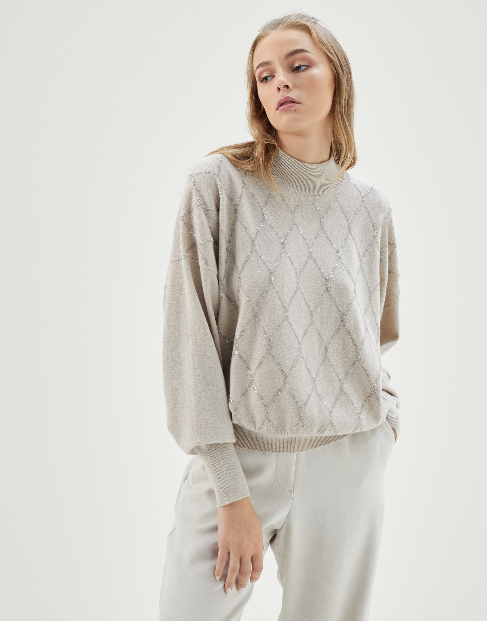 Brunello Cucinelli Cashmere-Pullover Crème in Natur Damen Bekleidung Pullover und Strickwaren Sweatjacken 