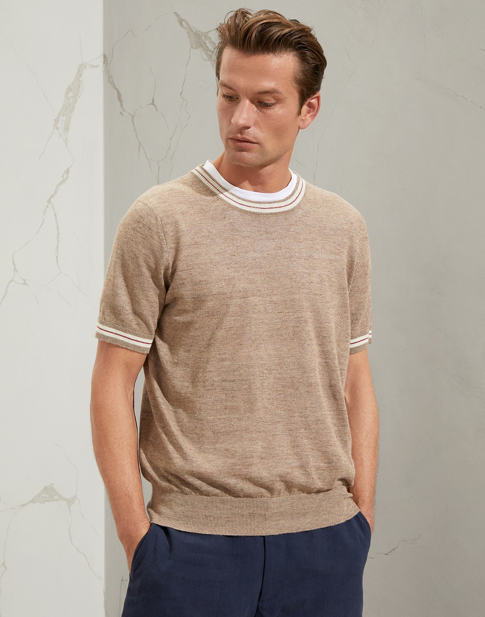 Pull style tee-shirt Beige Homme - Brunello Cucinelli