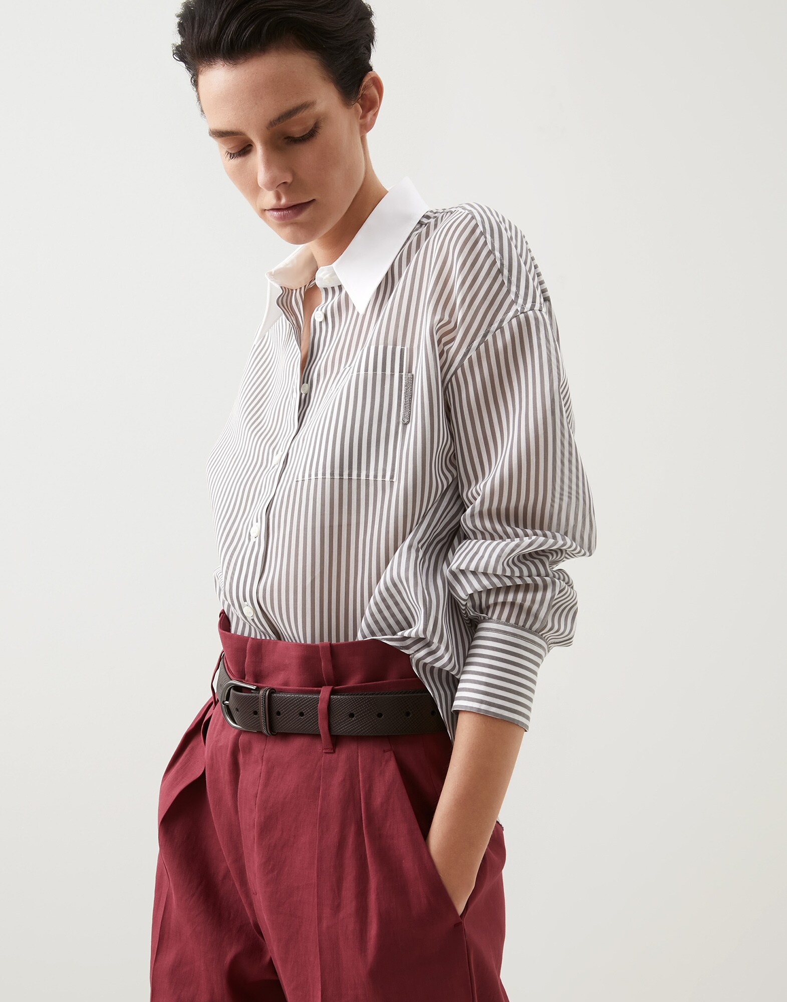 Bluse mit Streifenmuster Dunkelgrau Damen - Brunello Cucinelli