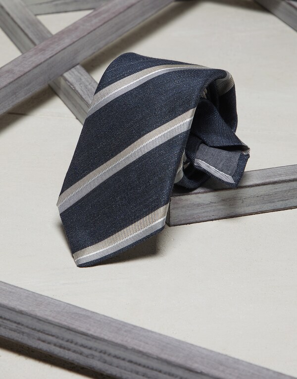 Linen and silk necktie Navy Blue Man - Brunello Cucinelli 