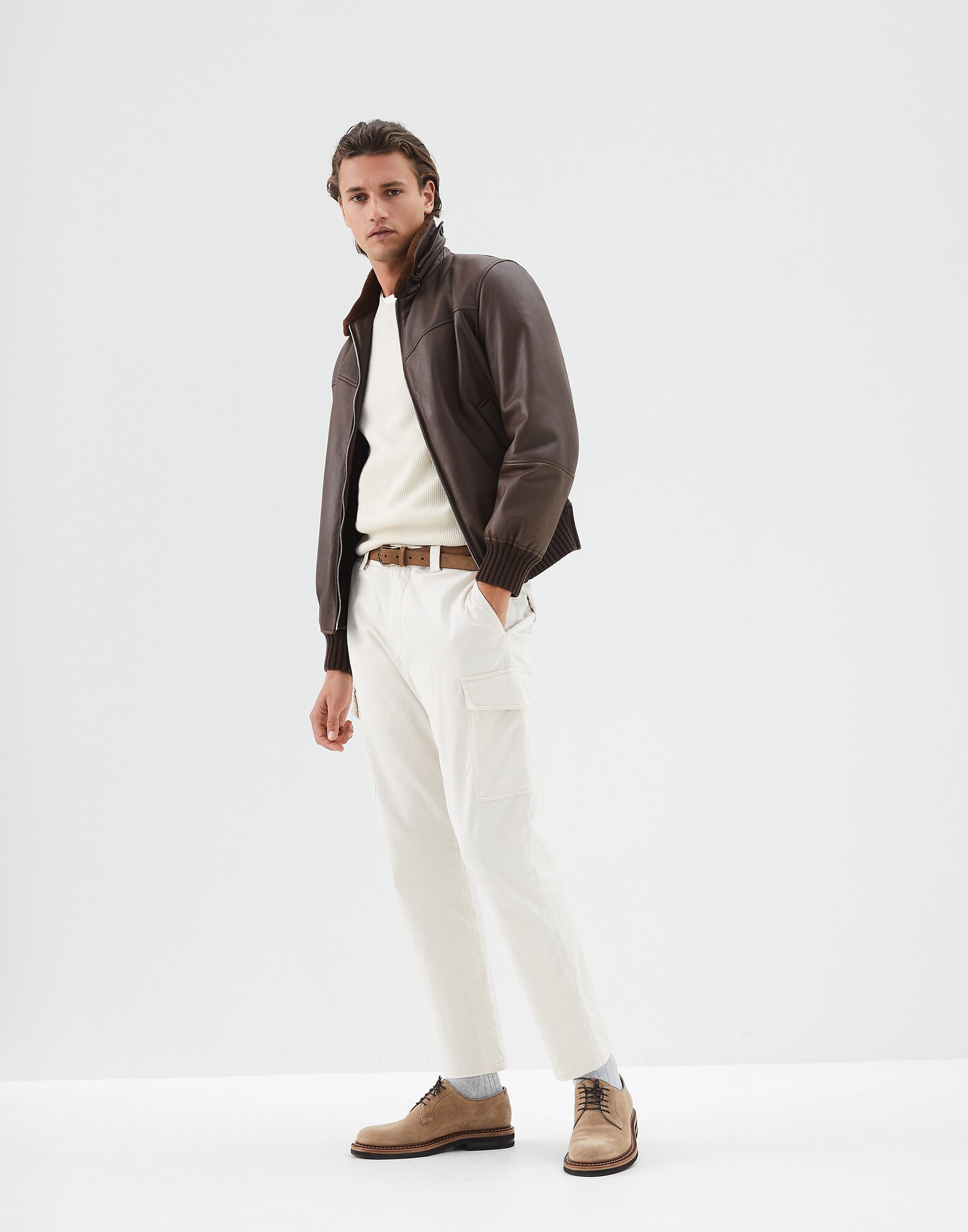 Short Sleeve T-Shirt Off-White Man 3 - Brunello Cucinelli