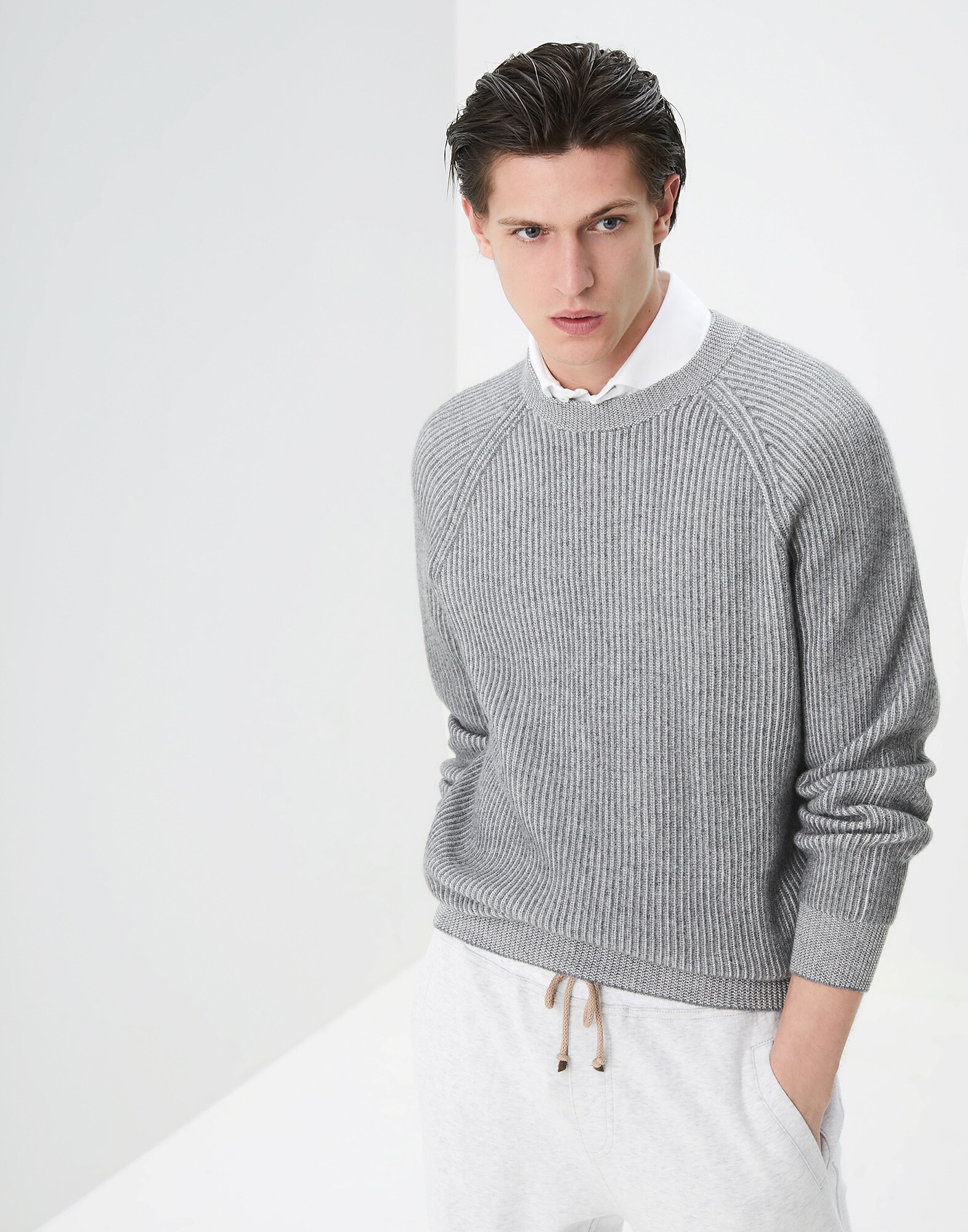 Crewneck Sweater Dark Grey Man 0 - Brunello Cucinelli