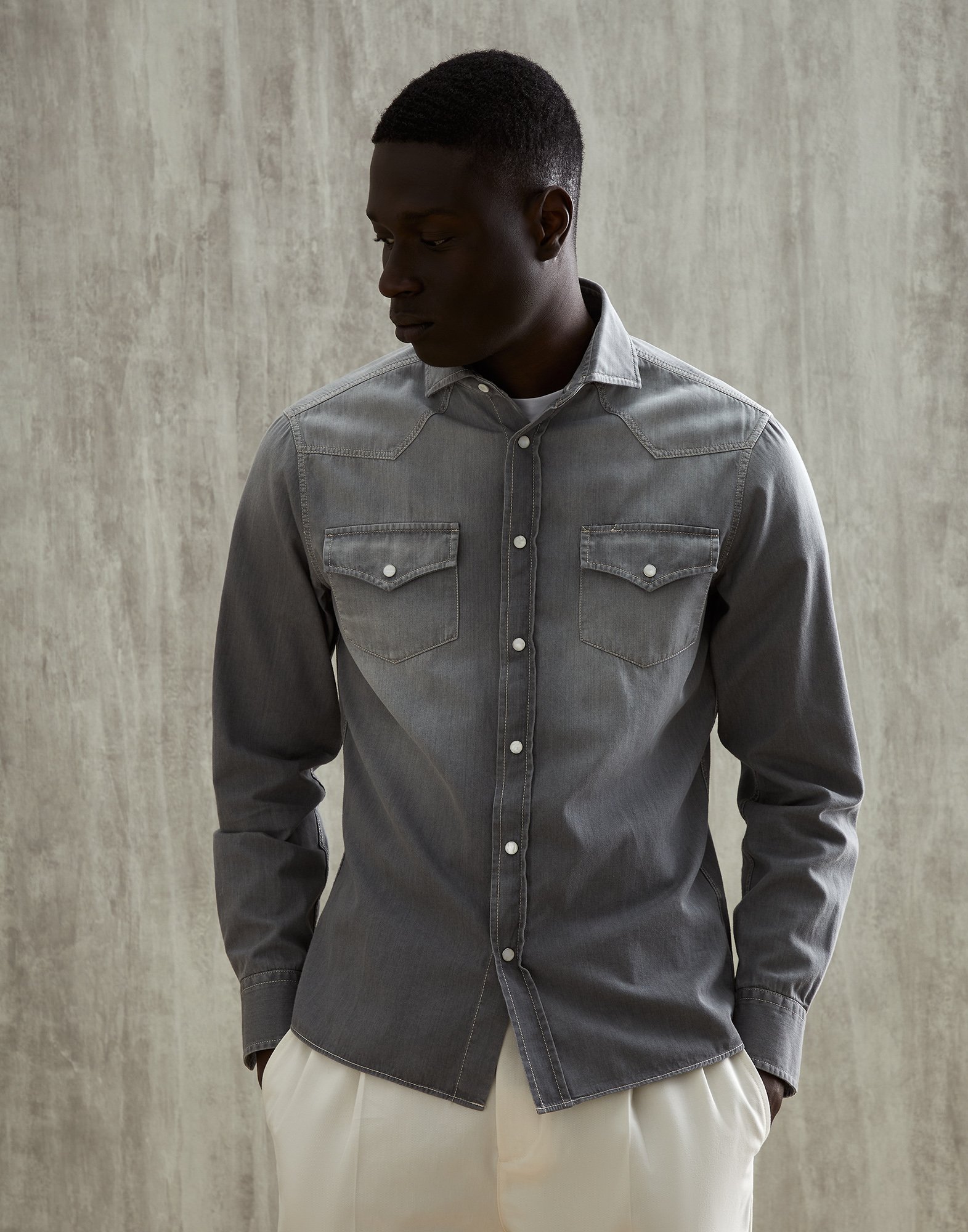 grey denim shirt combination