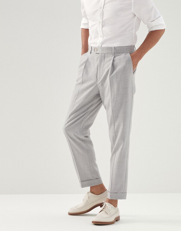 Leisure fit trousers with pleats Pearl Grey Man - Brunello Cucinelli 
