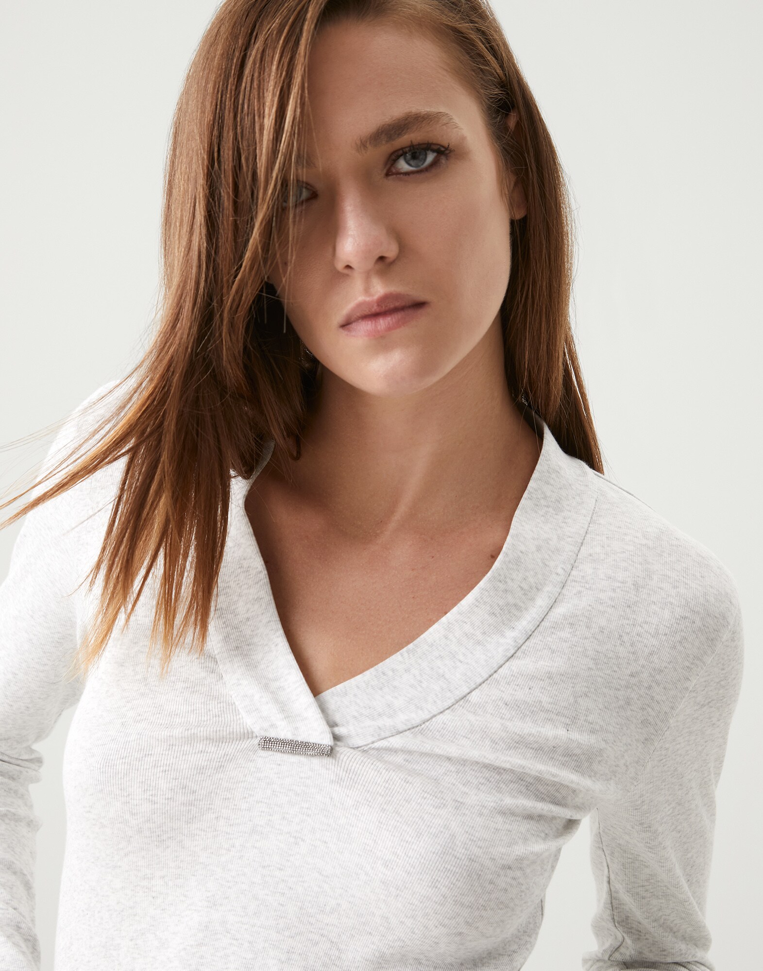 Ribbed jersey T-shirt Pearl Grey Woman - Brunello Cucinelli