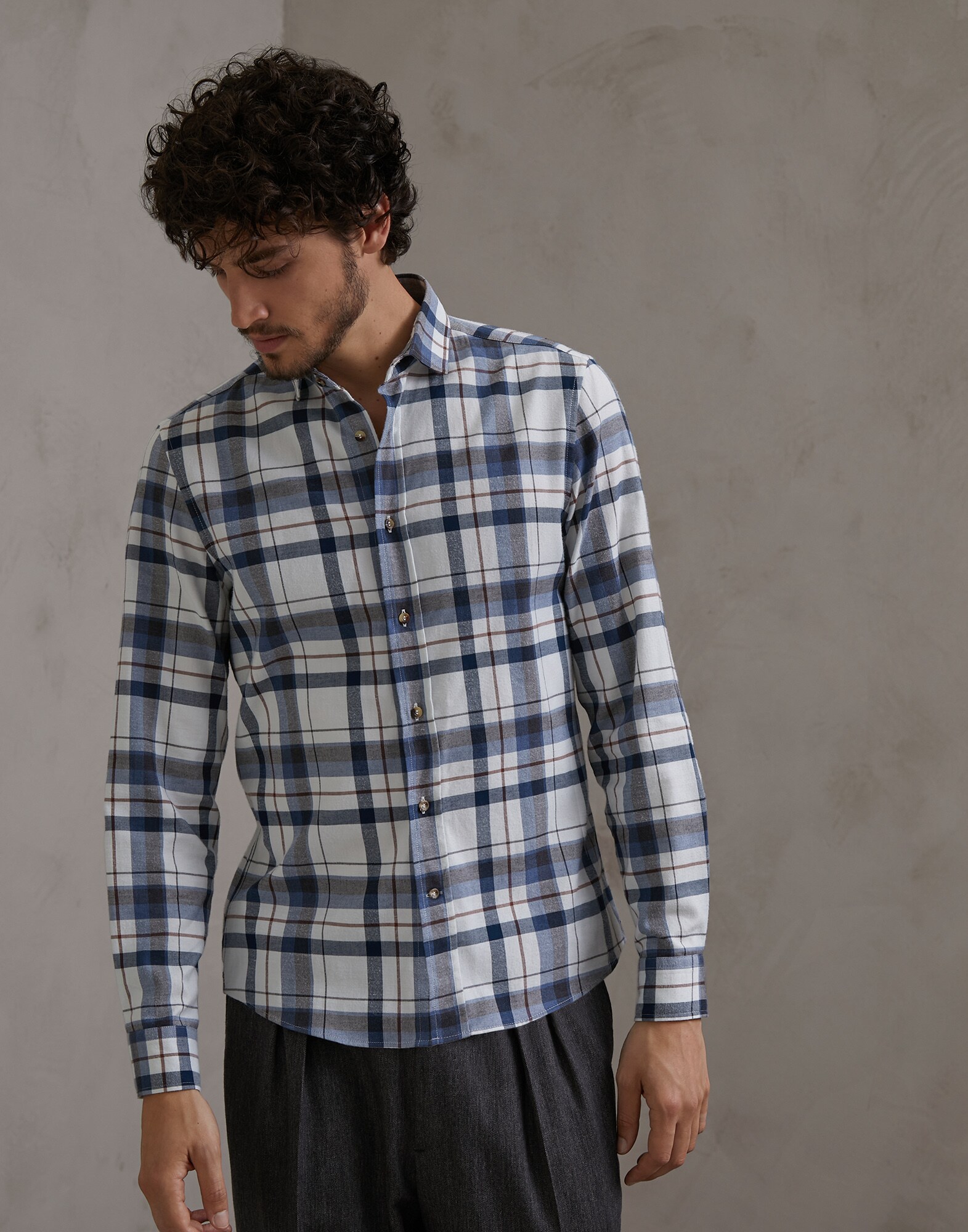 French Collar Shirt Azure Man 1 - Brunello Cucinelli